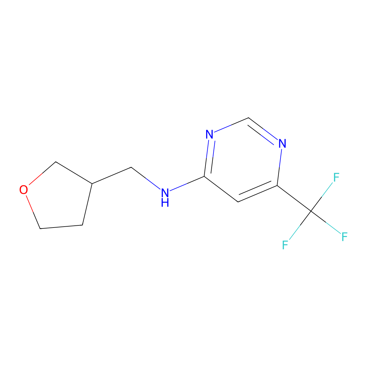 N-[(oxolan-3-yl)methyl]-6-(trifluoromethyl)pyrimidin-4-amine molecular structure, CAS 3054540-26-7