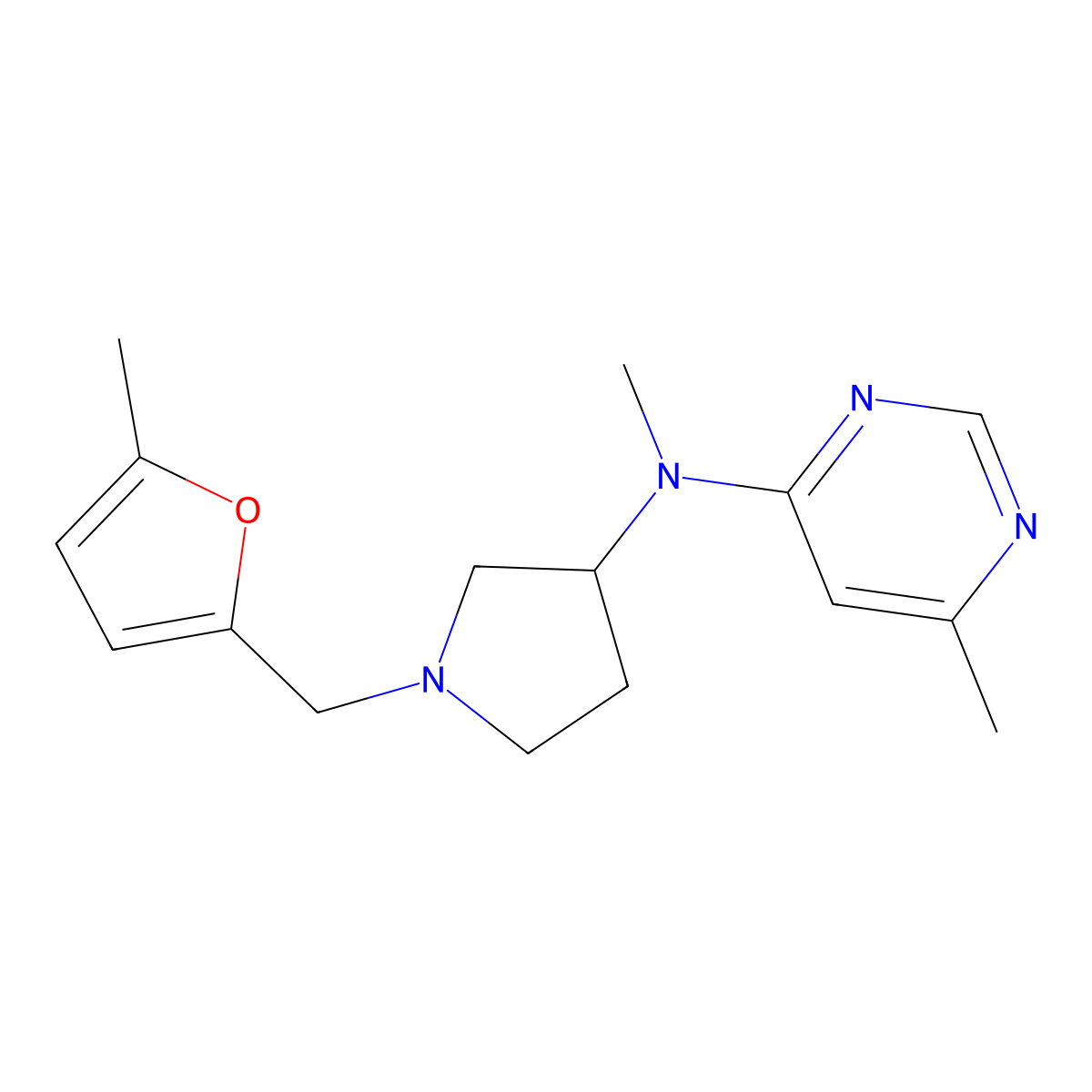 N,6-dimethyl-N-{1-[(5-methylfuran-2-yl)methyl]pyrrolidin-3-yl}pyrimidin-4-amine molecular structure, CAS 3054540-28-9