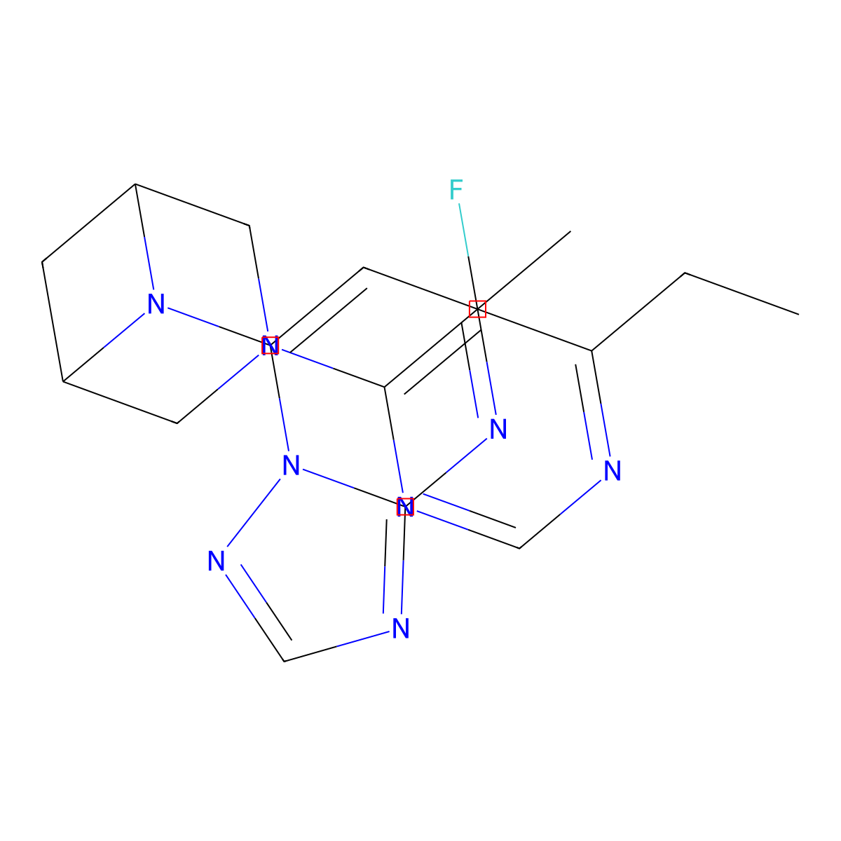 3-(6-Ethyl-5-fluoropyrimidin-4-yl)-6-{5-methyl-[1,2,4]triazolo[1,5-a]pyrimidin-7-yl}-3,6-diazabicyclo[3.1.1]heptane molecular structure, CAS 3054540-35-8