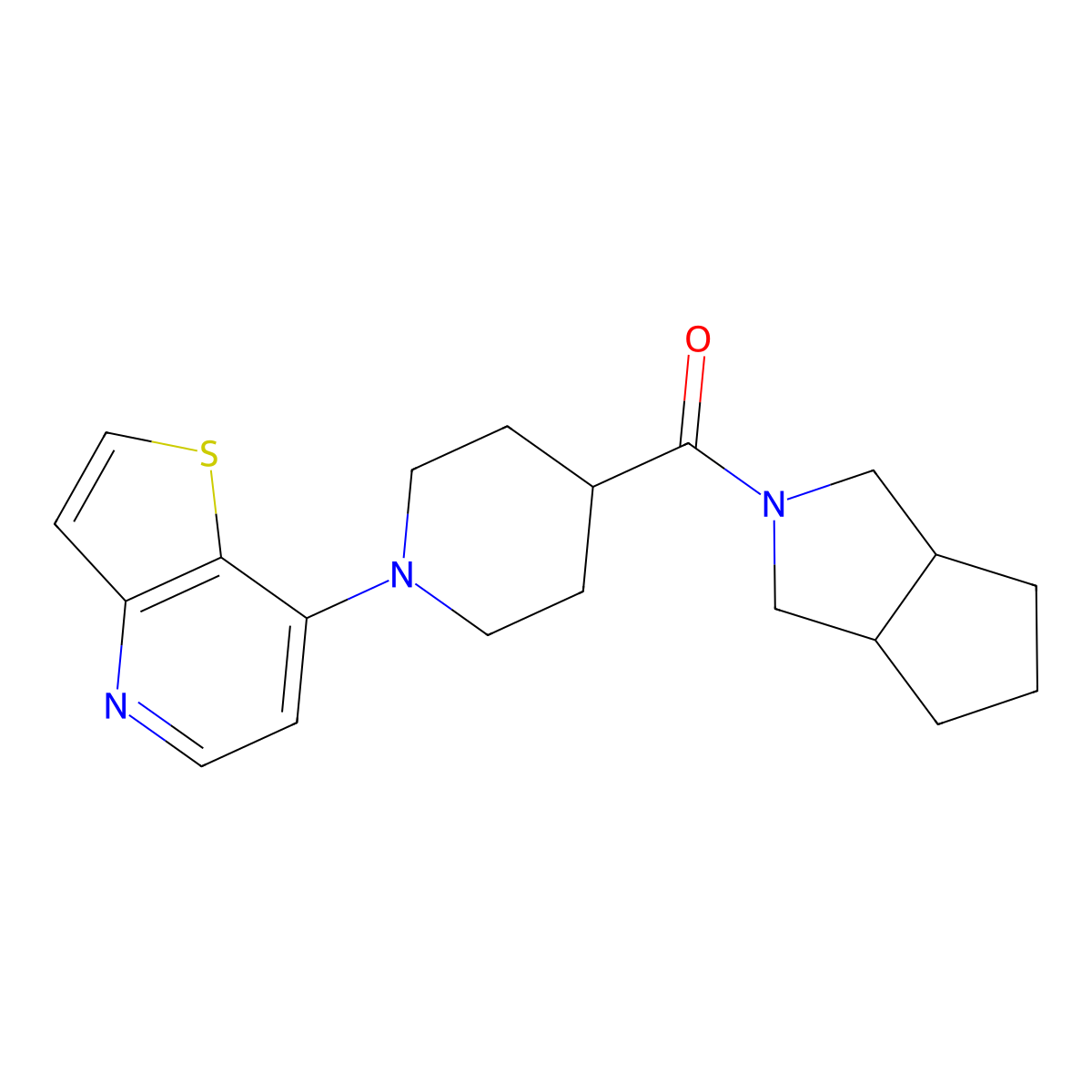 4-{Octahydrocyclopenta[c]pyrrole-2-carbonyl}-1-{thieno[3,2-b]pyridin-7-yl}piperidine molecular structure, CAS 3054540-39-2