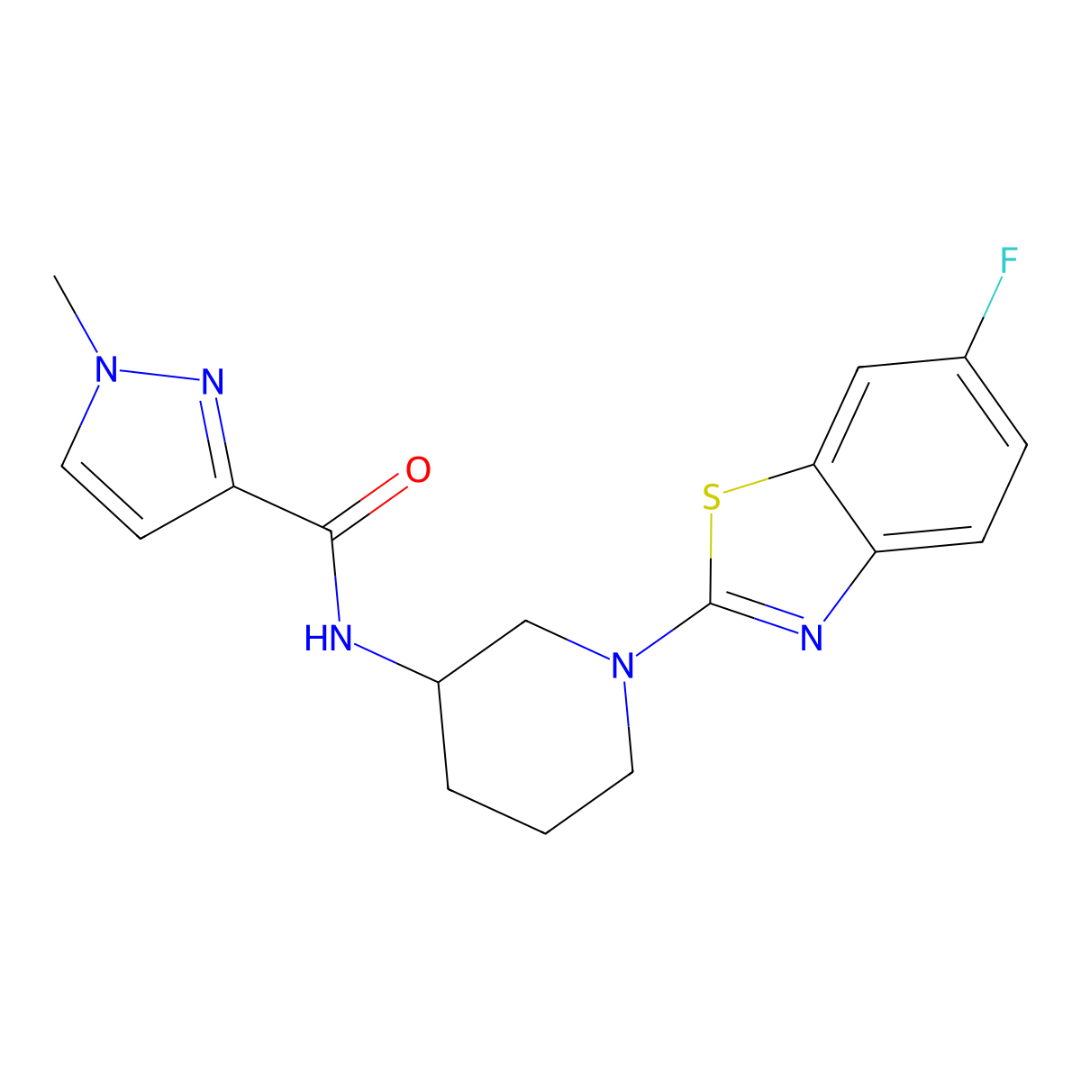 N-[1-(6-fluoro-1,3-benzothiazol-2-yl)piperidin-3-yl]-1-methyl-1H-pyrazole-3-carboxamide molecular structure, CAS 3054540-46-1