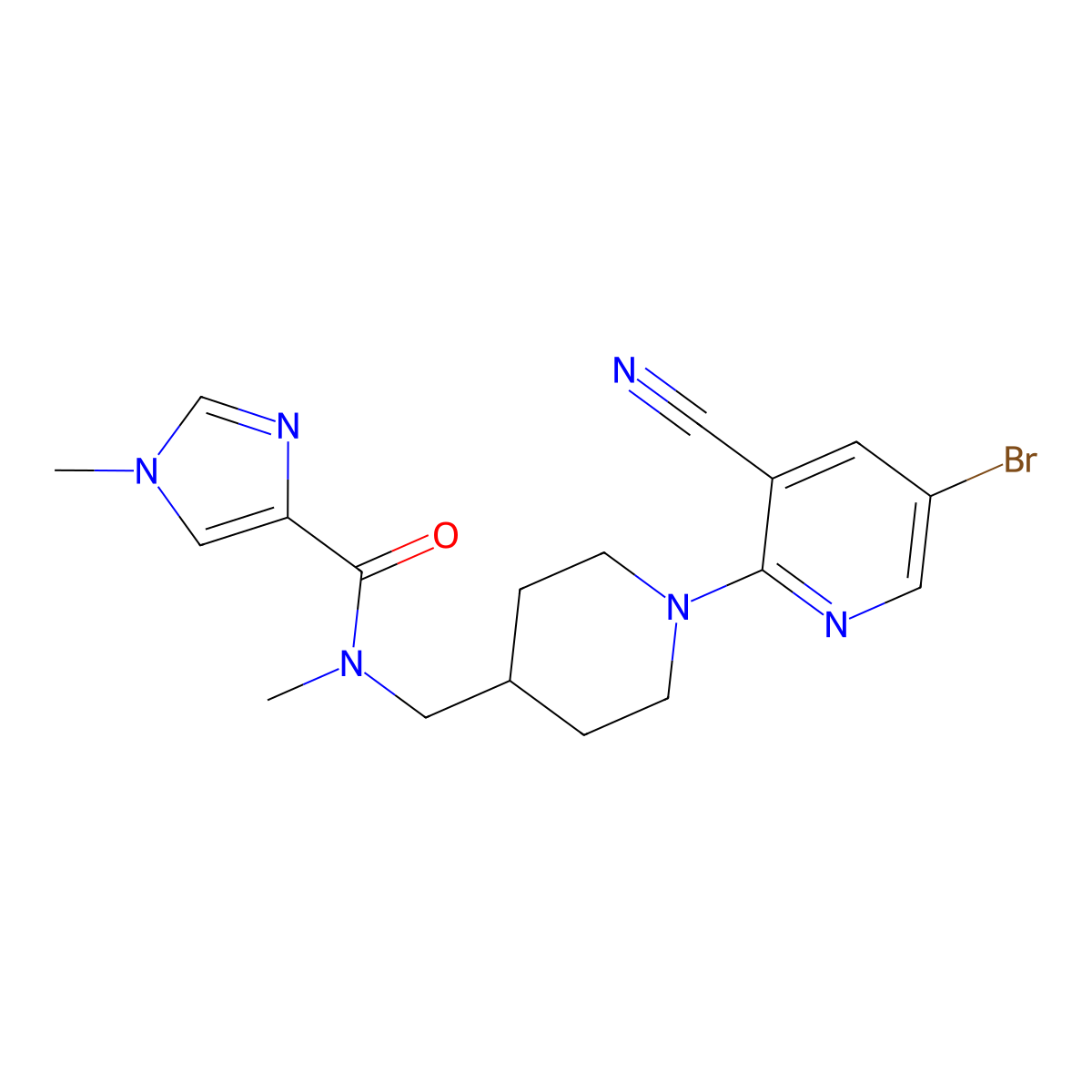 N-{[1-(5-bromo-3-cyanopyridin-2-yl)piperidin-4-yl]methyl}-N,1-dimethyl-1H-imidazole-4-carboxamide molecular structure, CAS 3054540-48-3