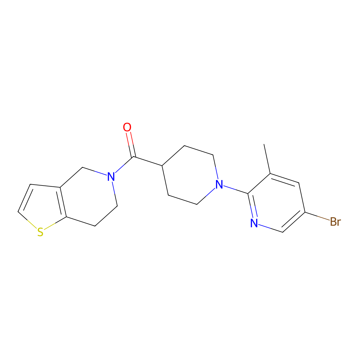 5-bromo-3-methyl-2-(4-{4H,5H,6H,7H-thieno[3,2-c]pyridine-5-carbonyl}piperidin-1-yl)pyridine molecular structure, CAS 3054540-49-4