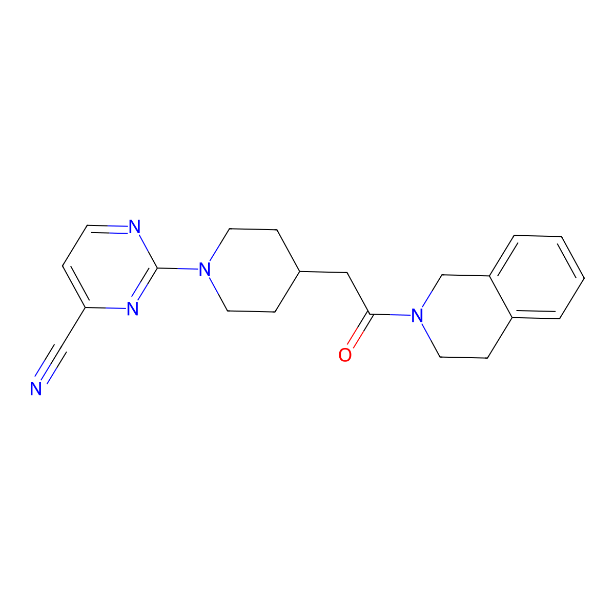 2-{4-[2-Oxo-2-(1,2,3,4-tetrahydroisoquinolin-2-yl)ethyl]piperidin-1-yl}pyrimidine-4-carbonitrile molecular structure, CAS 3054540-52-9