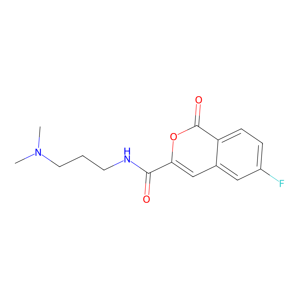 N-[3-(dimethylamino)propyl]-6-fluoro-1-oxo-1H-isochromene-3-carboxamide molecular structure, CAS 3054540-55-2