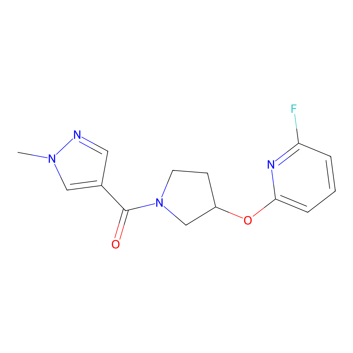 2-fluoro-6-{[1-(1-methyl-1H-pyrazole-4-carbonyl)pyrrolidin-3-yl]oxy}pyridine molecular structure, CAS 3054540-56-3