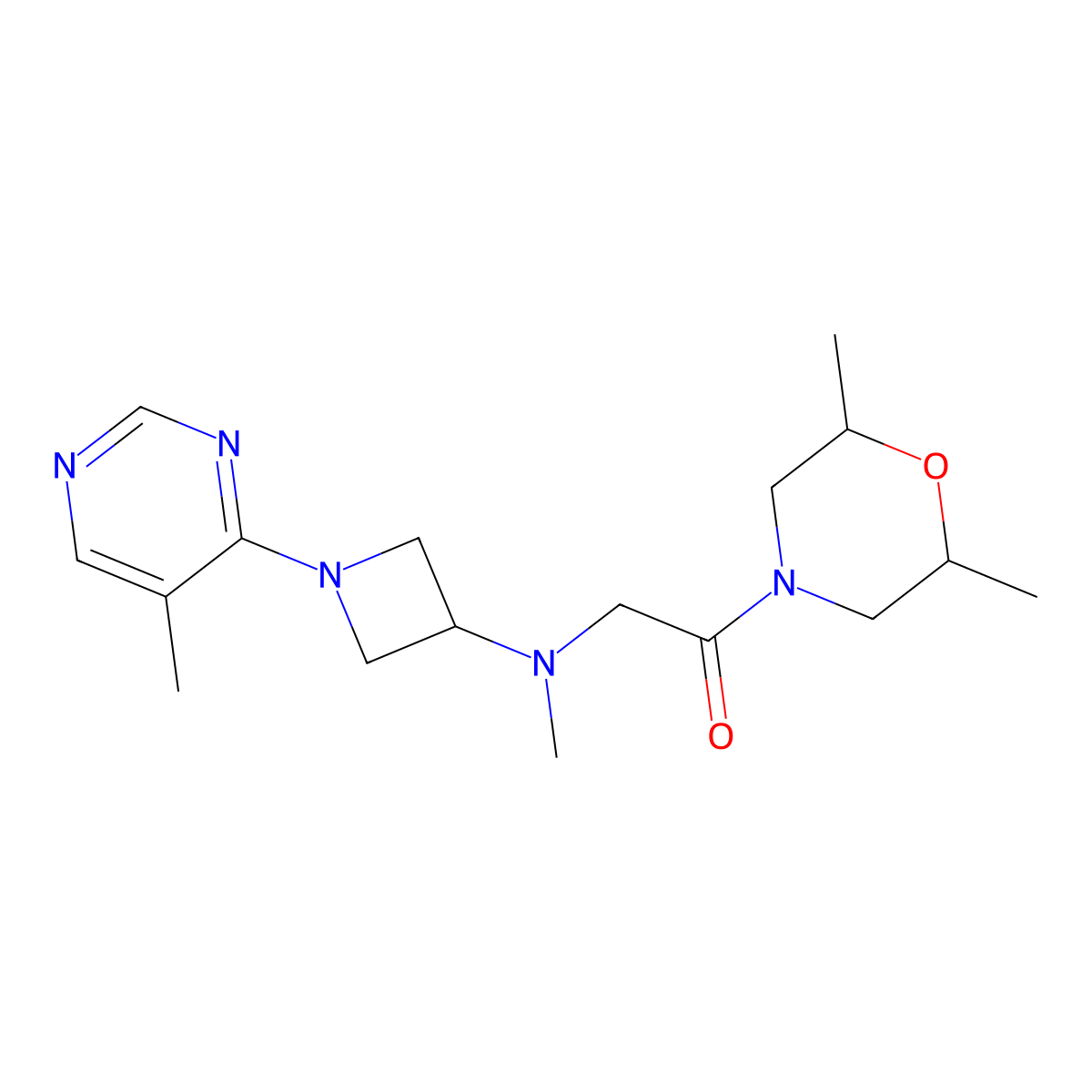 1-(2,6-Dimethylmorpholin-4-yl)-2-{methyl[1-(5-methylpyrimidin-4-yl)azetidin-3-yl]amino}ethan-1-one molecular structure, CAS 3054540-59-6