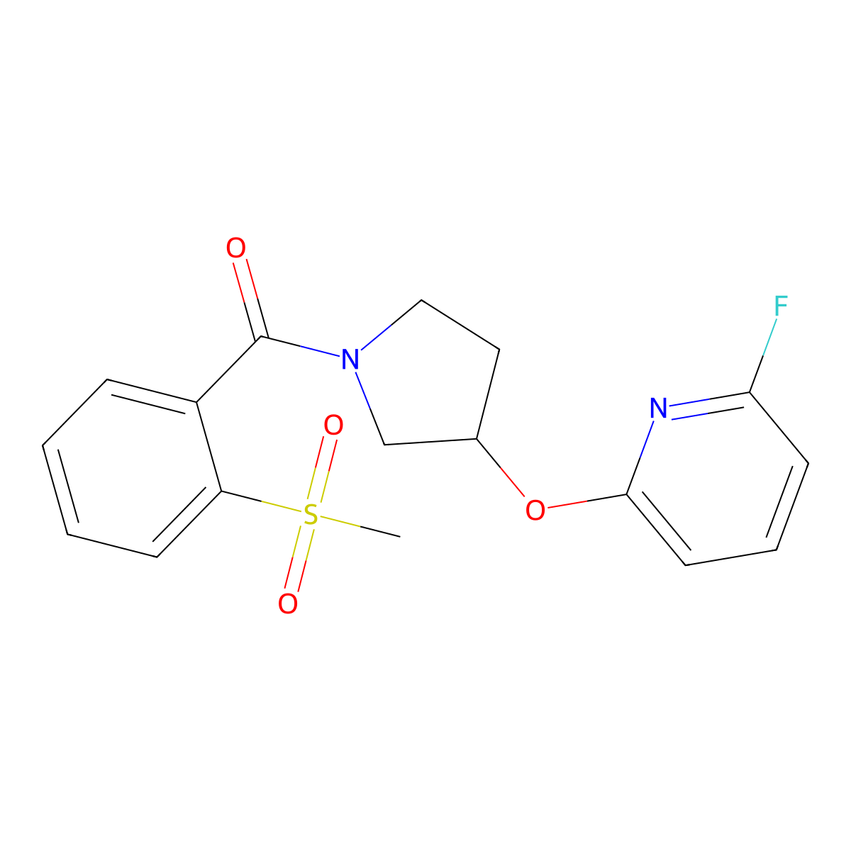2-Fluoro-6-{[1-(2-methanesulfonylbenzoyl)pyrrolidin-3-yl]oxy}pyridine molecular structure, CAS 3054540-60-9