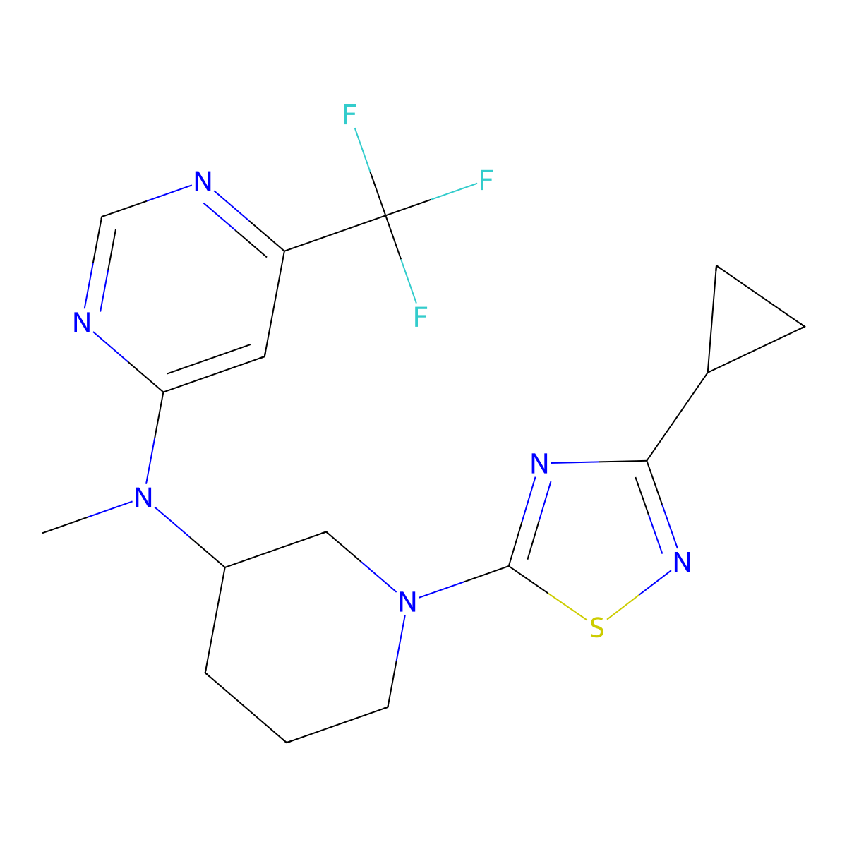 N-[1-(3-cyclopropyl-1,2,4-thiadiazol-5-yl)piperidin-3-yl]-N-methyl-6-(trifluoromethyl)pyrimidin-4-amine molecular structure, CAS 3054540-61-0