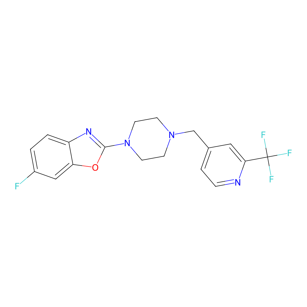 6-Fluoro-2-(4-{[2-(trifluoromethyl)pyridin-4-yl]methyl}piperazin-1-yl)-1,3-benzoxazole molecular structure, CAS 3054540-63-2