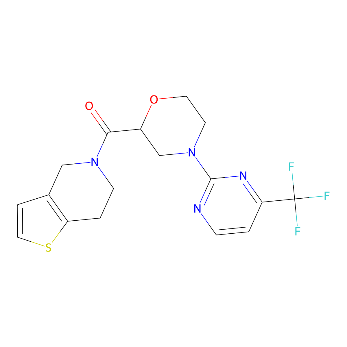2-{4H,5H,6H,7H-thieno[3,2-c]pyridine-5-carbonyl}-4-[4-(trifluoromethyl)pyrimidin-2-yl]morpholine molecular structure, CAS 3054540-64-3