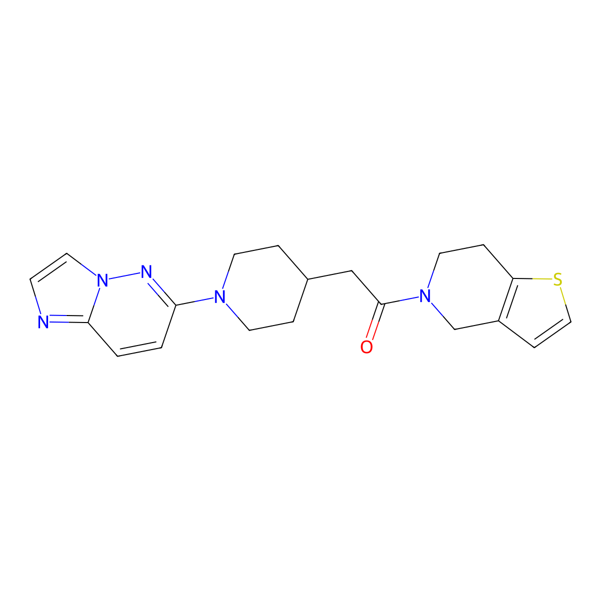 2-(1-{imidazo[1,2-b]pyridazin-6-yl}piperidin-4-yl)-1-{4H,5H,6H,7H-thieno[3,2-c]pyridin-5-yl}ethan-1-one molecular structure, CAS 3054540-66-5