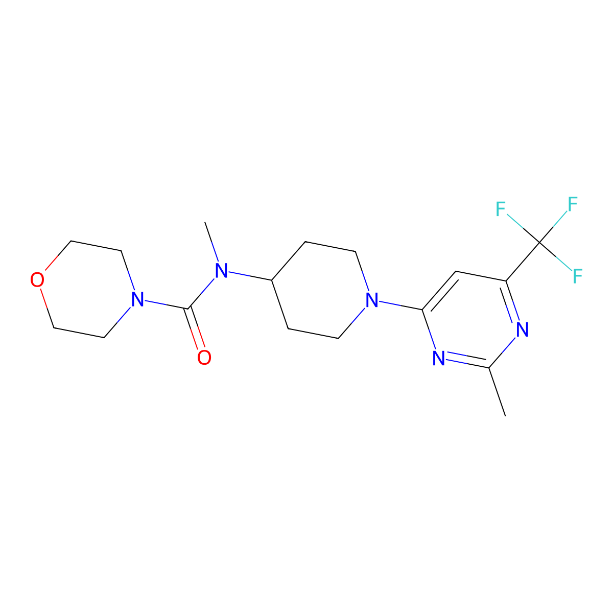 N-methyl-N-{1-[2-methyl-6-(trifluoromethyl)pyrimidin-4-yl]piperidin-4-yl}morpholine-4-carboxamide molecular structure, CAS 3054540-68-7