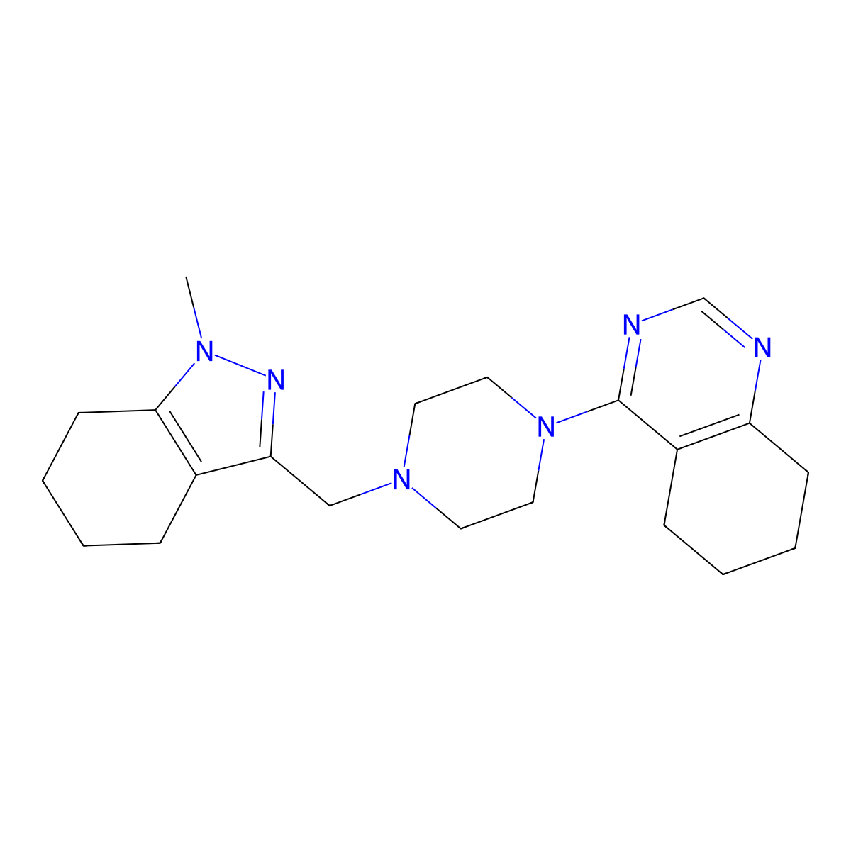 4-{4-[(1-methyl-4,5,6,7-tetrahydro-1H-indazol-3-yl)methyl]piperazin-1-yl}-5,6,7,8-tetrahydroquinazoline molecular structure, CAS 3054540-71-2
