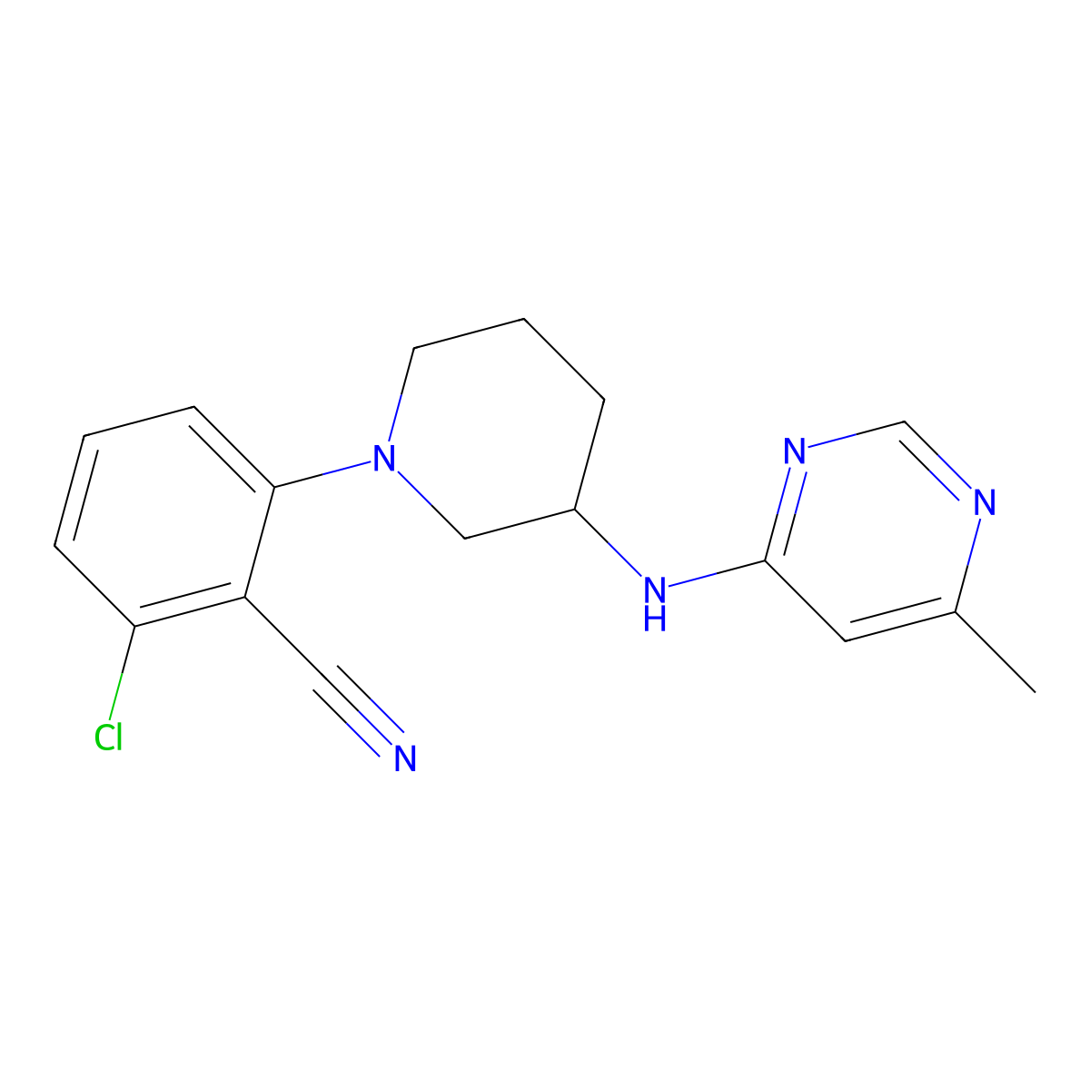 2-Chloro-6-{3-[(6-methylpyrimidin-4-yl)amino]piperidin-1-yl}benzonitrile molecular structure, CAS 3054540-73-4