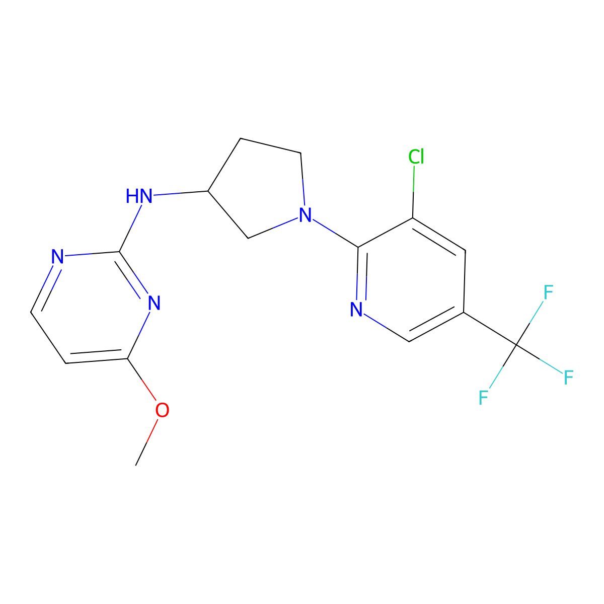 N-{1-[3-chloro-5-(trifluoromethyl)pyridin-2-yl]pyrrolidin-3-yl}-4-methoxypyrimidin-2-amine molecular structure, CAS 3054540-74-5