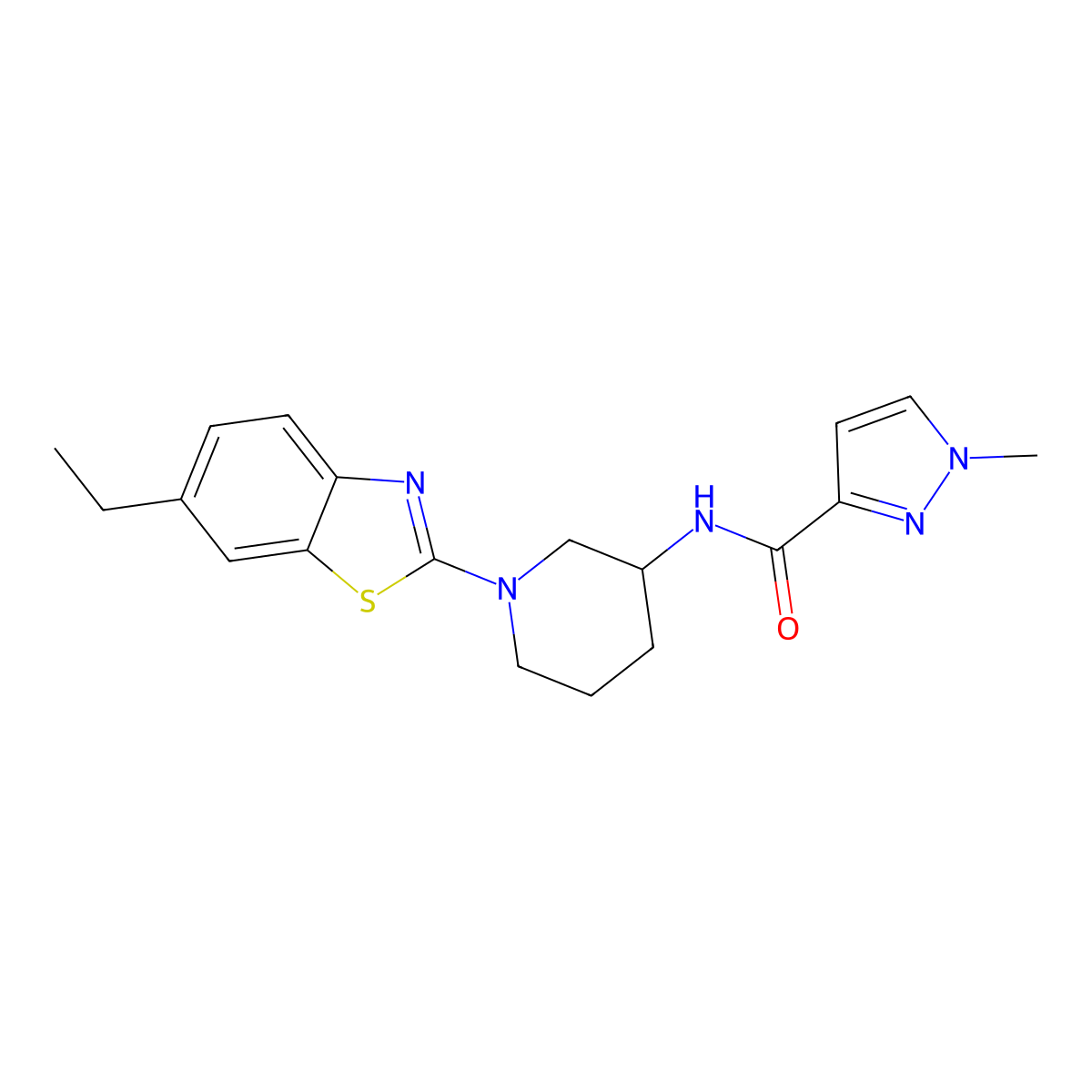 N-[1-(6-ethyl-1,3-benzothiazol-2-yl)piperidin-3-yl]-1-methyl-1H-pyrazole-3-carboxamide molecular structure, CAS 3054540-75-6