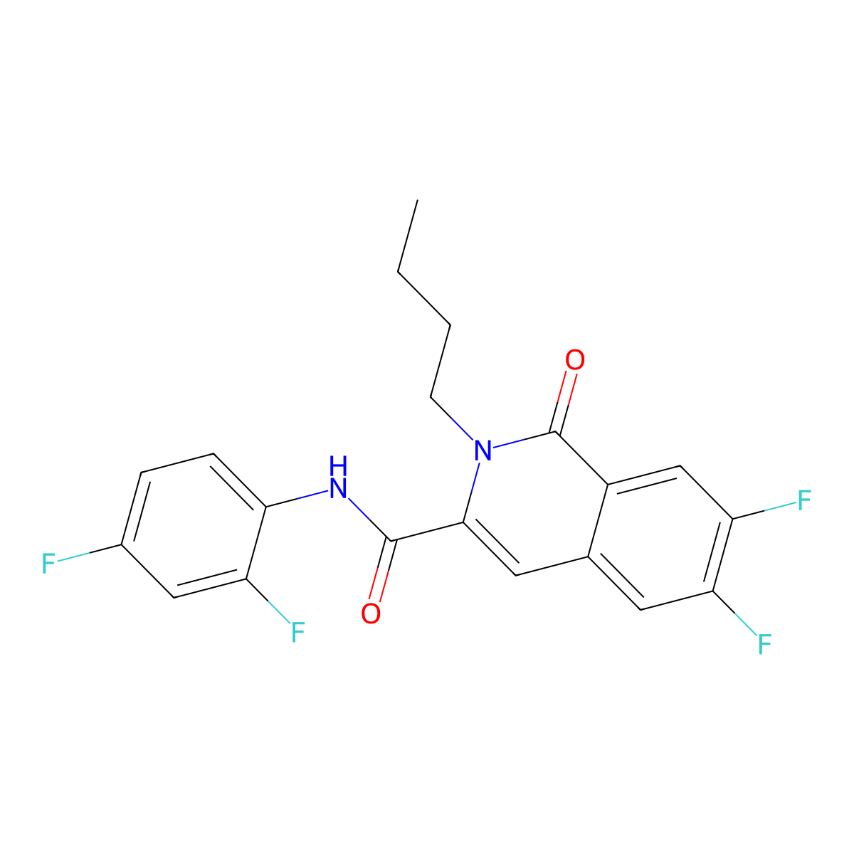 2-butyl-N-(2,4-difluorophenyl)-6,7-difluoro-1-oxo-1,2-dihydroisoquinoline-3-carboxamide molecular structure, CAS 3054540-77-8