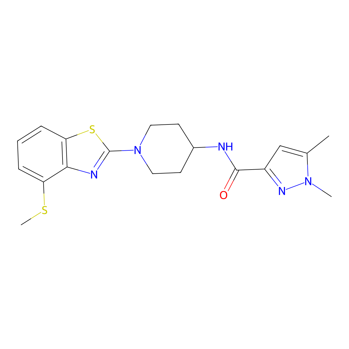 1,5-dimethyl-N-{1-[4-(methylsulfanyl)-1,3-benzothiazol-2-yl]piperidin-4-yl}-1H-pyrazole-3-carboxamide molecular structure, CAS 3054540-78-9