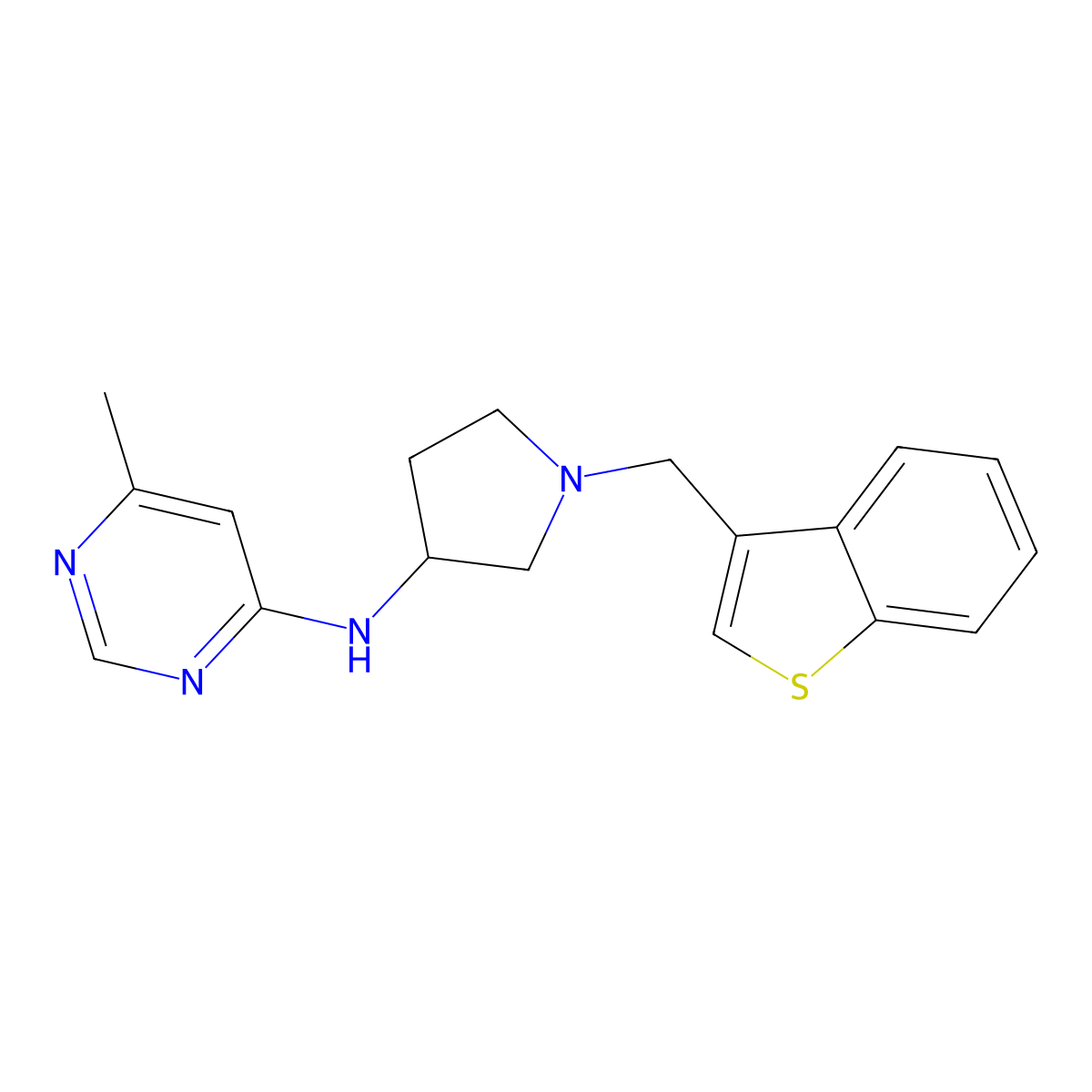 N-{1-[(1-benzothiophen-3-yl)methyl]pyrrolidin-3-yl}-6-methylpyrimidin-4-amine molecular structure, CAS 3054540-81-4