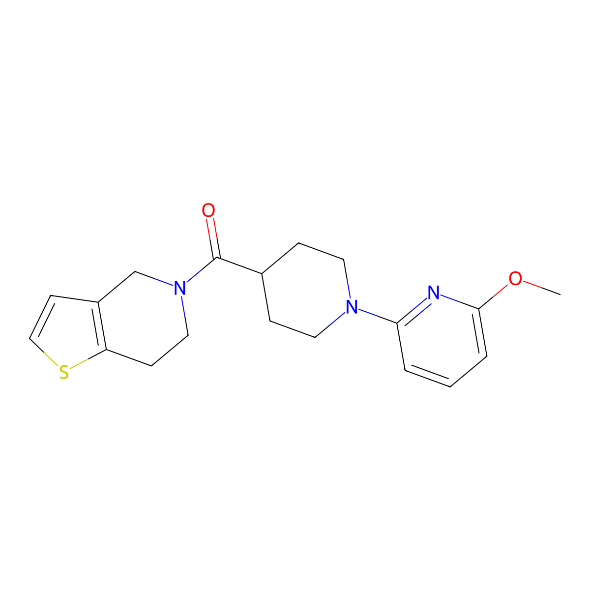 2-methoxy-6-(4-{4H,5H,6H,7H-thieno[3,2-c]pyridine-5-carbonyl}piperidin-1-yl)pyridine molecular structure, CAS 3054540-90-5