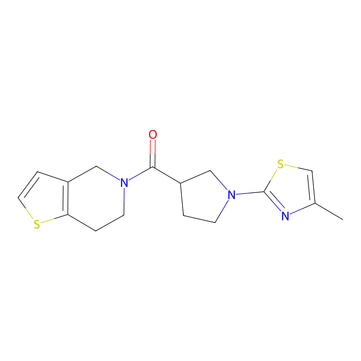 4-methyl-2-(3-{4H,5H,6H,7H-thieno[3,2-c]pyridine-5-carbonyl}pyrrolidin-1-yl)-1,3-thiazole molecular structure, CAS 3054540-98-3
