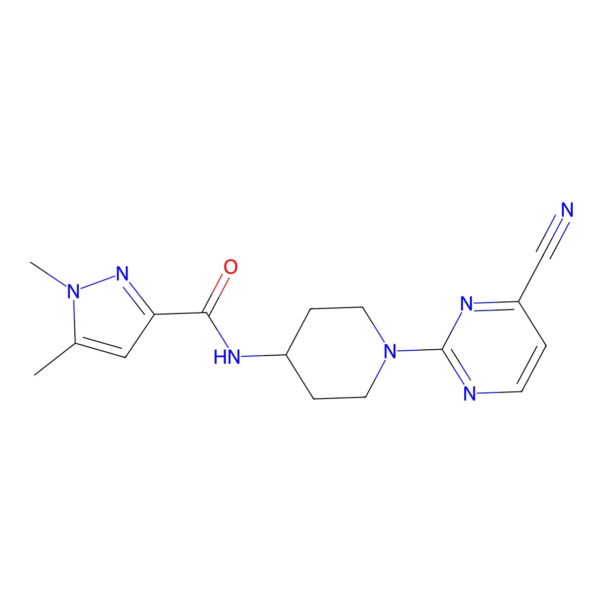 N-[1-(4-cyanopyrimidin-2-yl)piperidin-4-yl]-1,5-dimethyl-1H-pyrazole-3-carboxamide molecular structure, CAS 3054541-02-2