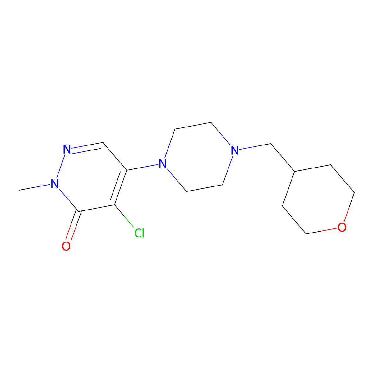 4-Chloro-2-methyl-5-{4-[(oxan-4-yl)methyl]piperazin-1-yl}-2,3-dihydropyridazin-3-one molecular structure, CAS 3054541-07-7
