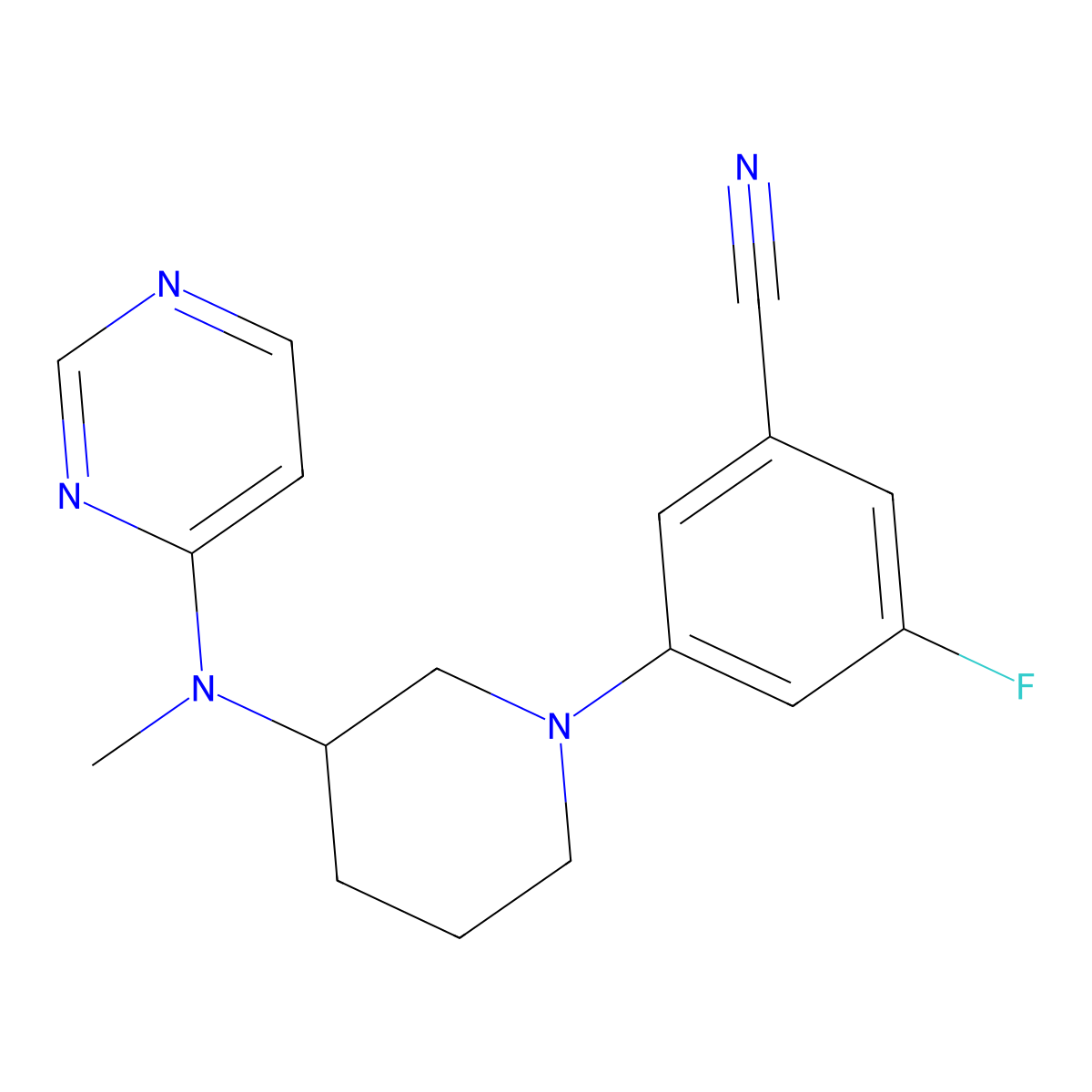3-Fluoro-5-{3-[methyl(pyrimidin-4-yl)amino]piperidin-1-yl}benzonitrile molecular structure, CAS 3054541-09-9