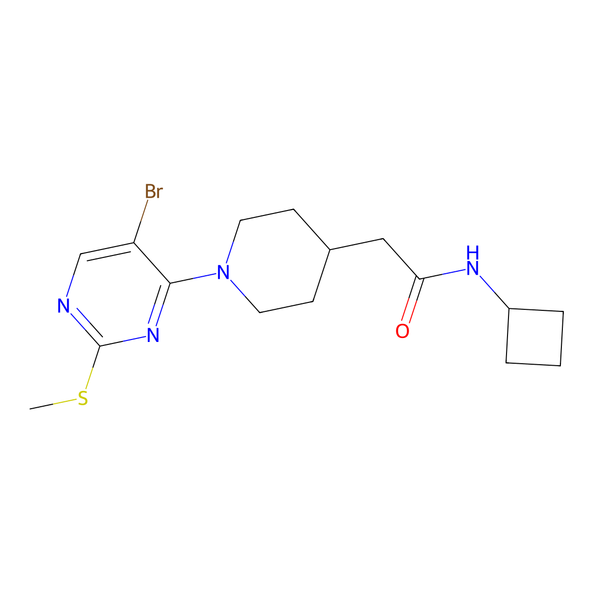 2-{1-[5-bromo-2-(methylsulfanyl)pyrimidin-4-yl]piperidin-4-yl}-N-cyclobutylacetamide molecular structure, CAS 3054541-11-3