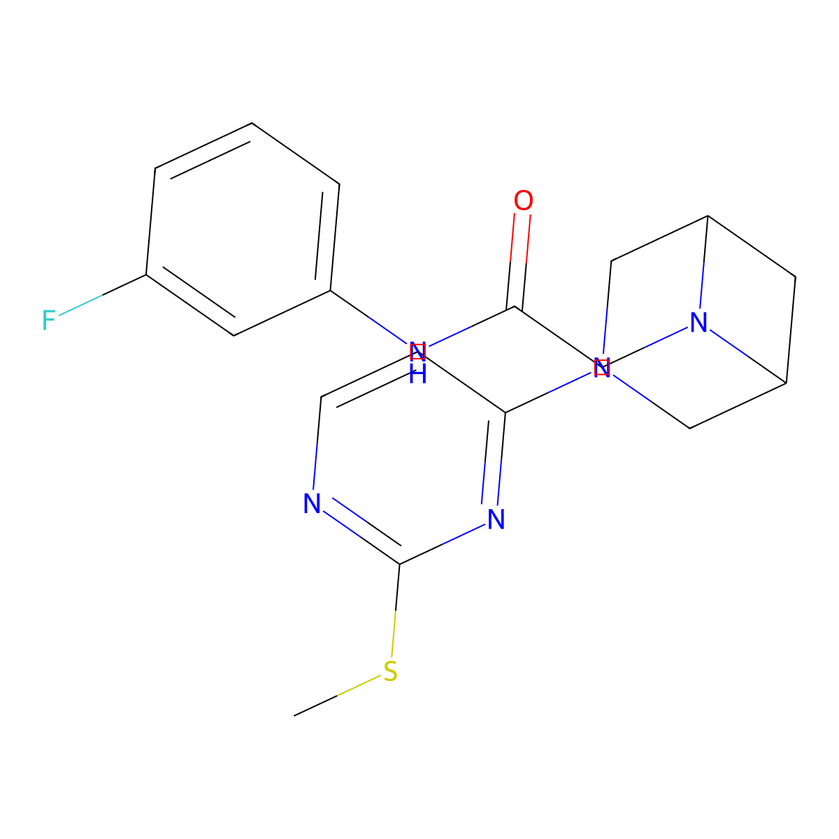 N-(3-fluorophenyl)-2-[3-(2-methylsulfanylpyrimidin-4-yl)-3,6-diazabicyclo[3.1.1]heptan-6-yl]acetamide molecular structure, CAS 3054541-14-6
