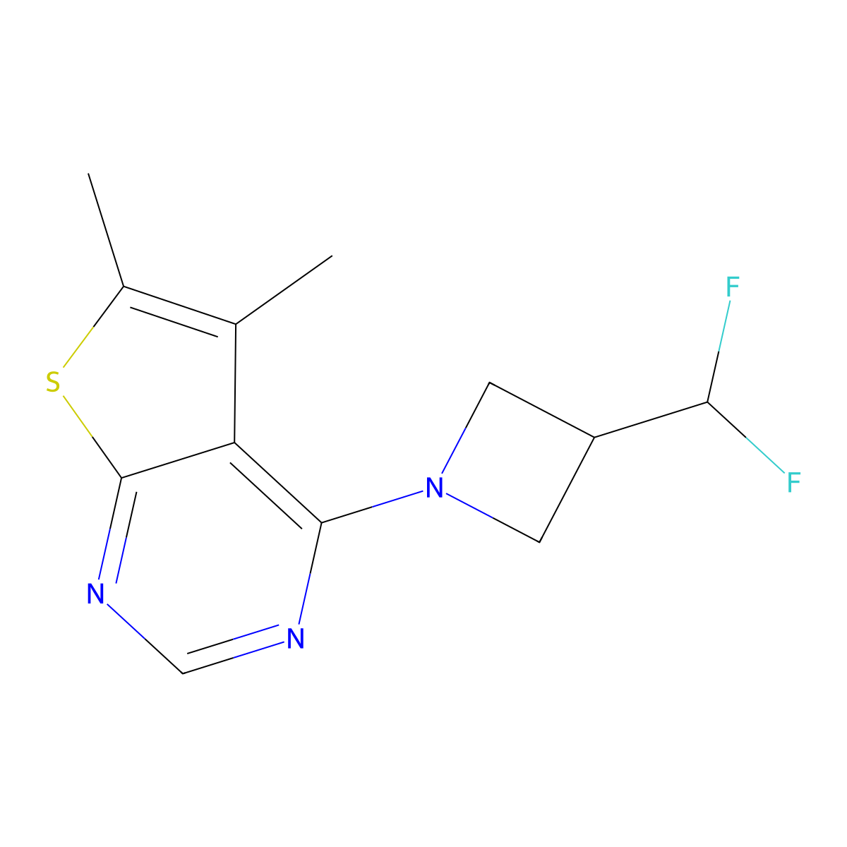 3-(Difluoromethyl)-1-{5,6-dimethylthieno[2,3-d]pyrimidin-4-yl}azetidine molecular structure, CAS 3054541-15-7