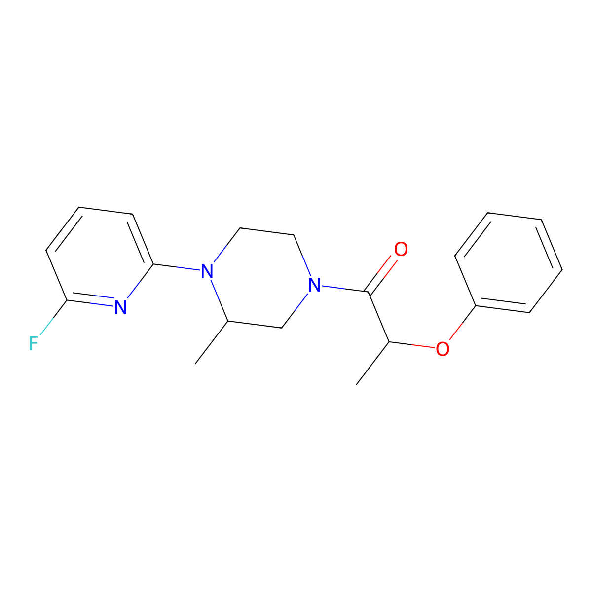 1-[4-(6-Fluoropyridin-2-yl)-3-methylpiperazin-1-yl]-2-phenoxypropan-1-one molecular structure, CAS 3054541-16-8