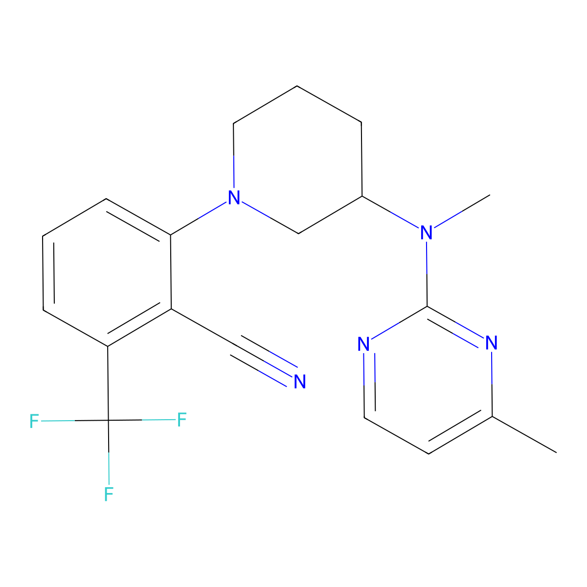 2-{3-[Methyl(4-methylpyrimidin-2-yl)amino]piperidin-1-yl}-6-(trifluoromethyl)benzonitrile molecular structure, CAS 3054541-18-0