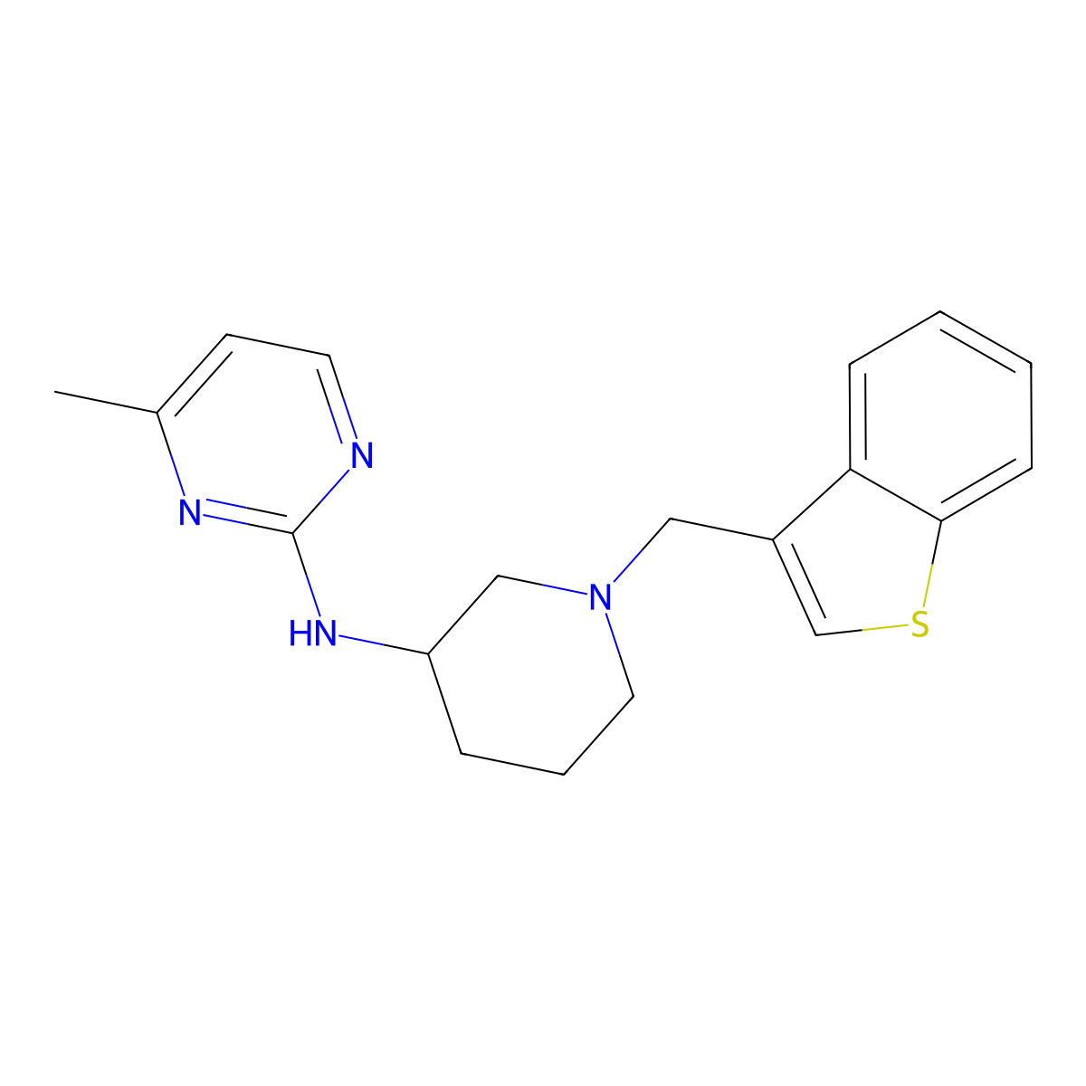 N-{1-[(1-benzothiophen-3-yl)methyl]piperidin-3-yl}-4-methylpyrimidin-2-amine molecular structure, CAS 3054541-19-1