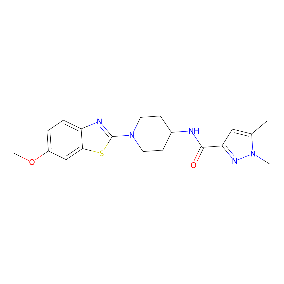 N-[1-(6-methoxy-1,3-benzothiazol-2-yl)piperidin-4-yl]-1,5-dimethyl-1H-pyrazole-3-carboxamide molecular structure, CAS 3054541-28-2