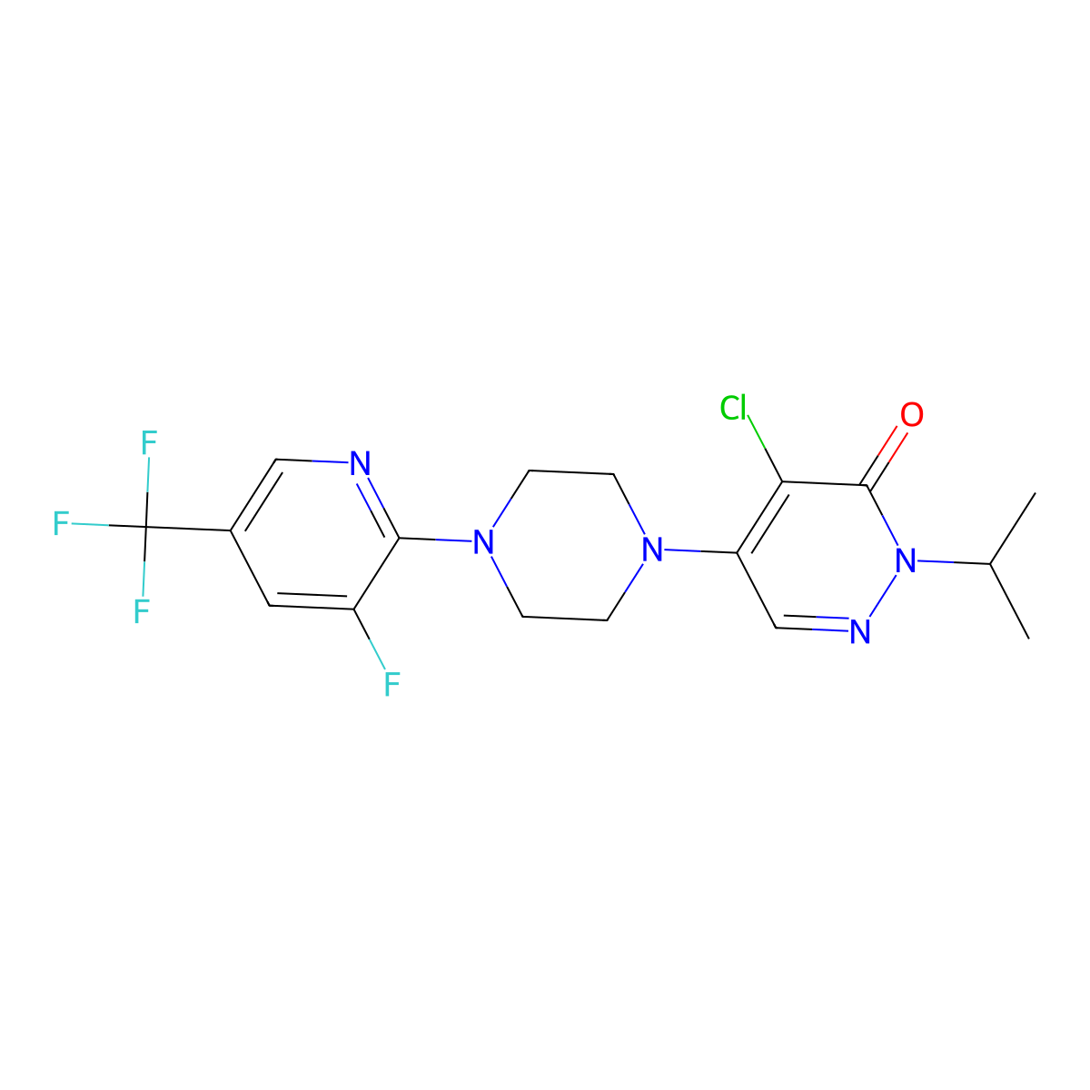 4-Chloro-5-{4-[3-fluoro-5-(trifluoromethyl)pyridin-2-yl]piperazin-1-yl}-2-(propan-2-yl)-2,3-dihydropyridazin-3-one molecular structure, CAS 3054541-29-3