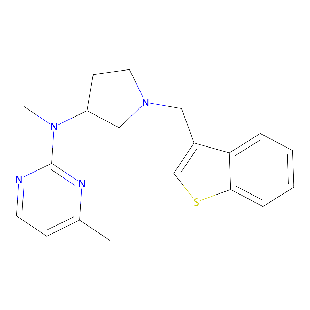 N-{1-[(1-benzothiophen-3-yl)methyl]pyrrolidin-3-yl}-N,4-dimethylpyrimidin-2-amine molecular structure, CAS 3054541-32-8