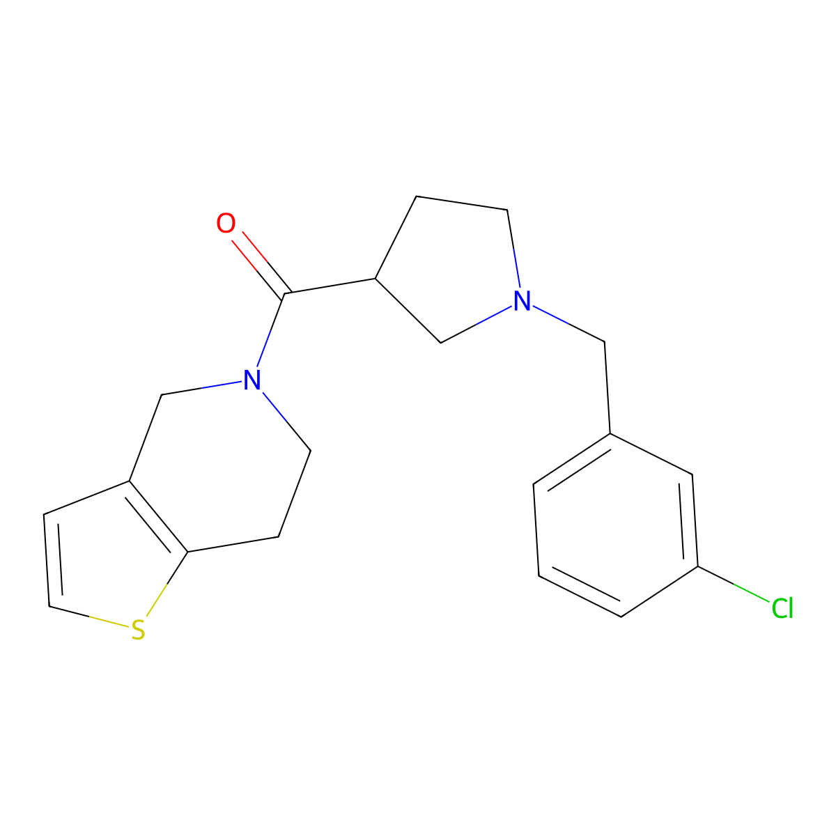1-[(3-chlorophenyl)methyl]-3-{4H,5H,6H,7H-thieno[3,2-c]pyridine-5-carbonyl}pyrrolidine molecular structure, CAS 3054541-42-0