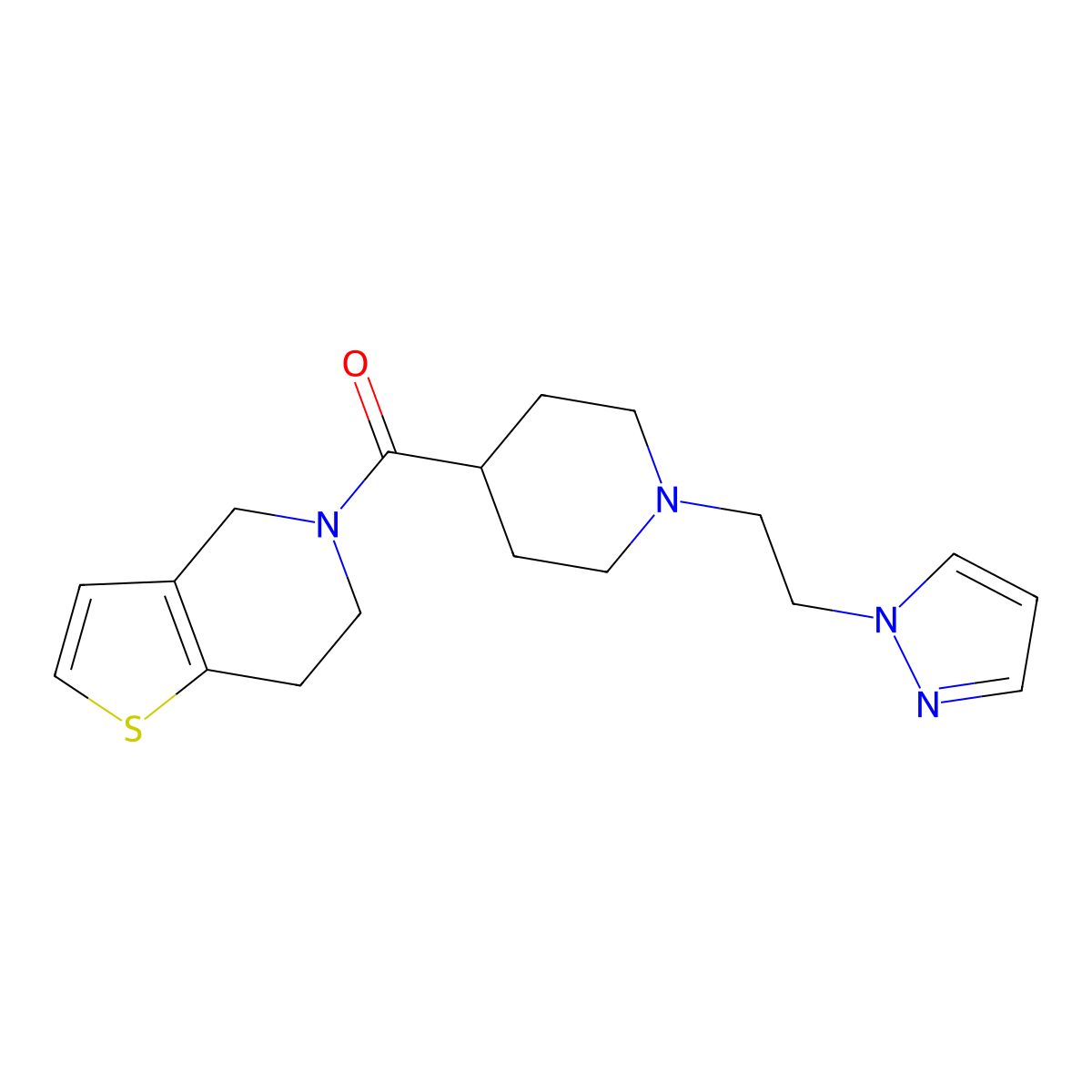 1-[2-(1H-pyrazol-1-yl)ethyl]-4-{4H,5H,6H,7H-thieno[3,2-c]pyridine-5-carbonyl}piperidine molecular structure, CAS 3054541-43-1