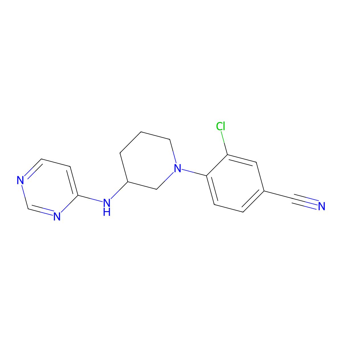 3-Chloro-4-{3-[(pyrimidin-4-yl)amino]piperidin-1-yl}benzonitrile molecular structure, CAS 3054541-44-2