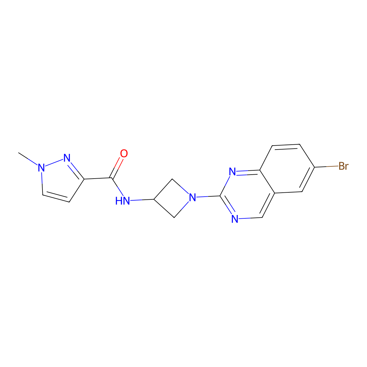 N-[1-(6-bromoquinazolin-2-yl)azetidin-3-yl]-1-methyl-1H-pyrazole-3-carboxamide molecular structure, CAS 3054541-45-3