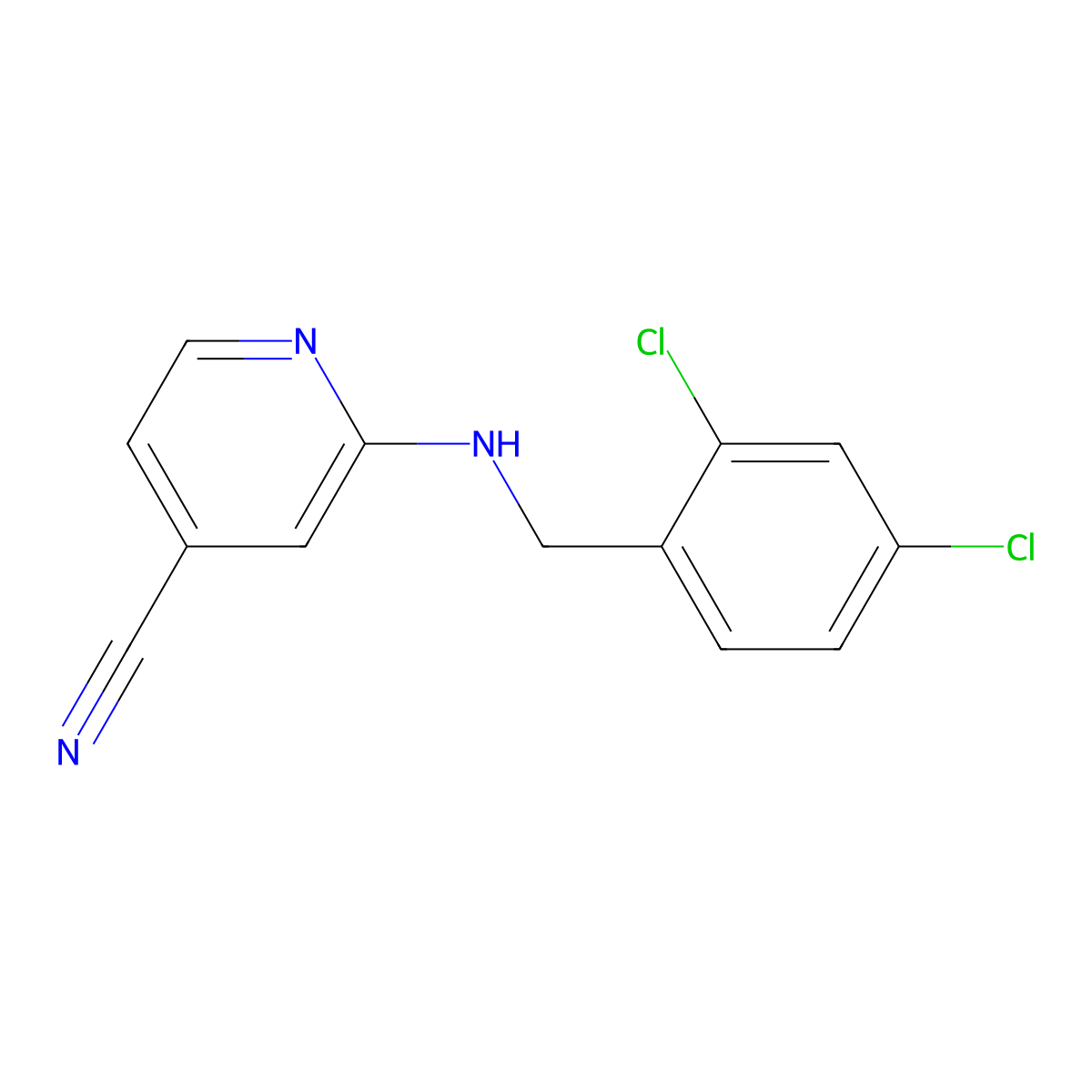 2-{[(2,4-Dichlorophenyl)methyl]amino}pyridine-4-carbonitrile molecular structure, CAS 3054541-46-4