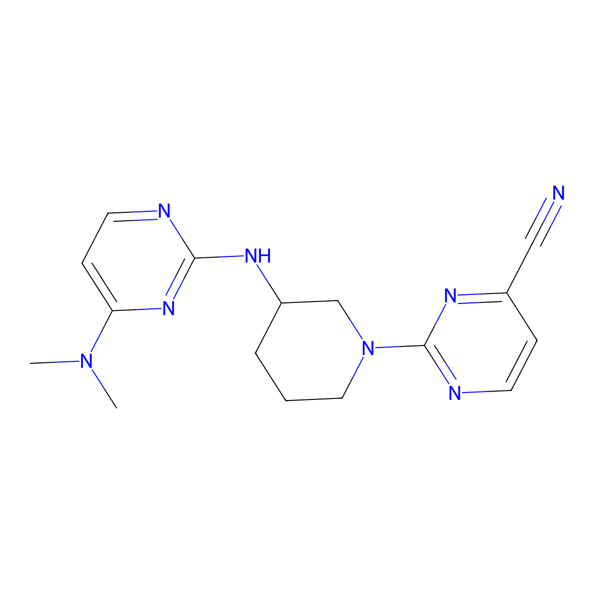 2-(3-{[4-(Dimethylamino)pyrimidin-2-yl]amino}piperidin-1-yl)pyrimidine-4-carbonitrile molecular structure, CAS 3054541-47-5