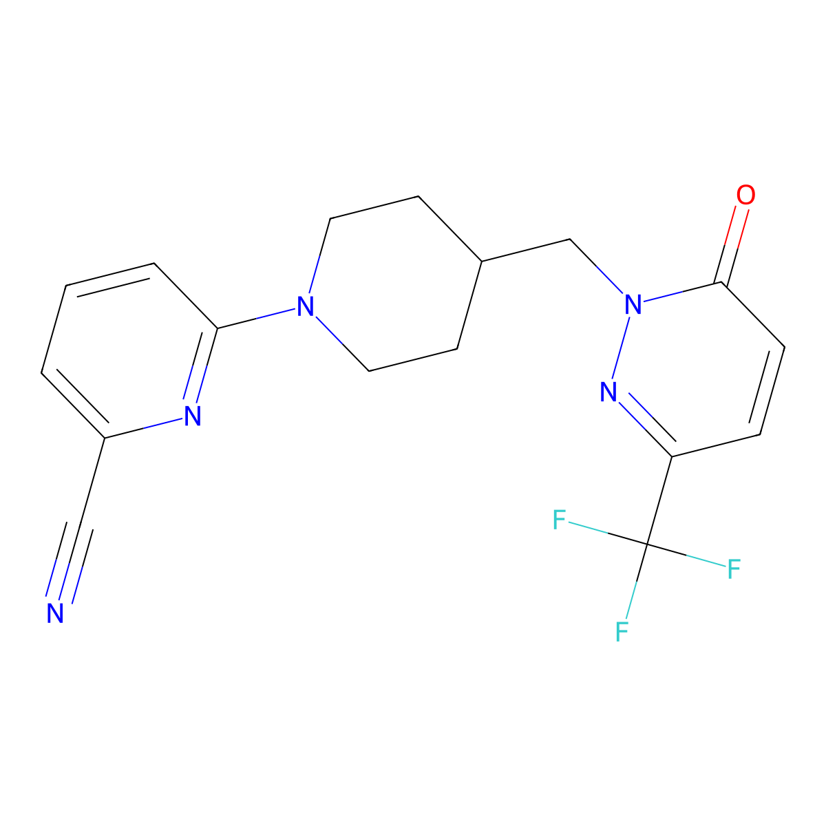 6-(4-{[6-Oxo-3-(trifluoromethyl)-1,6-dihydropyridazin-1-yl]methyl}piperidin-1-yl)pyridine-2-carbonitrile molecular structure, CAS 3054541-49-7