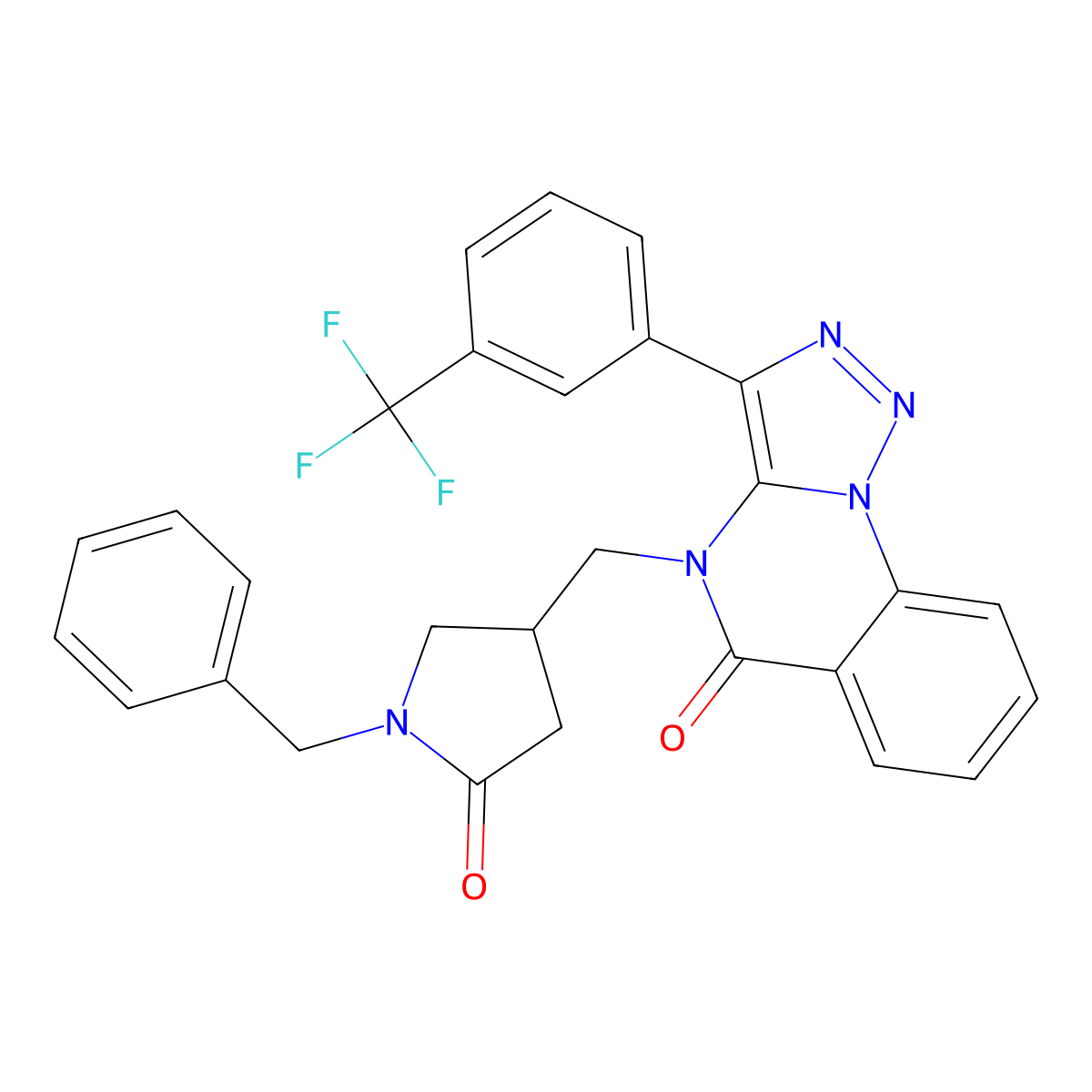 1-benzyl-4-({5-oxo-3-[3-(trifluoromethyl)phenyl]-4H,5H-[1,2,3]triazolo[1,5-a]quinazolin-4-yl}methyl)pyrrolidin-2-one molecular structure, CAS 3054541-50-0