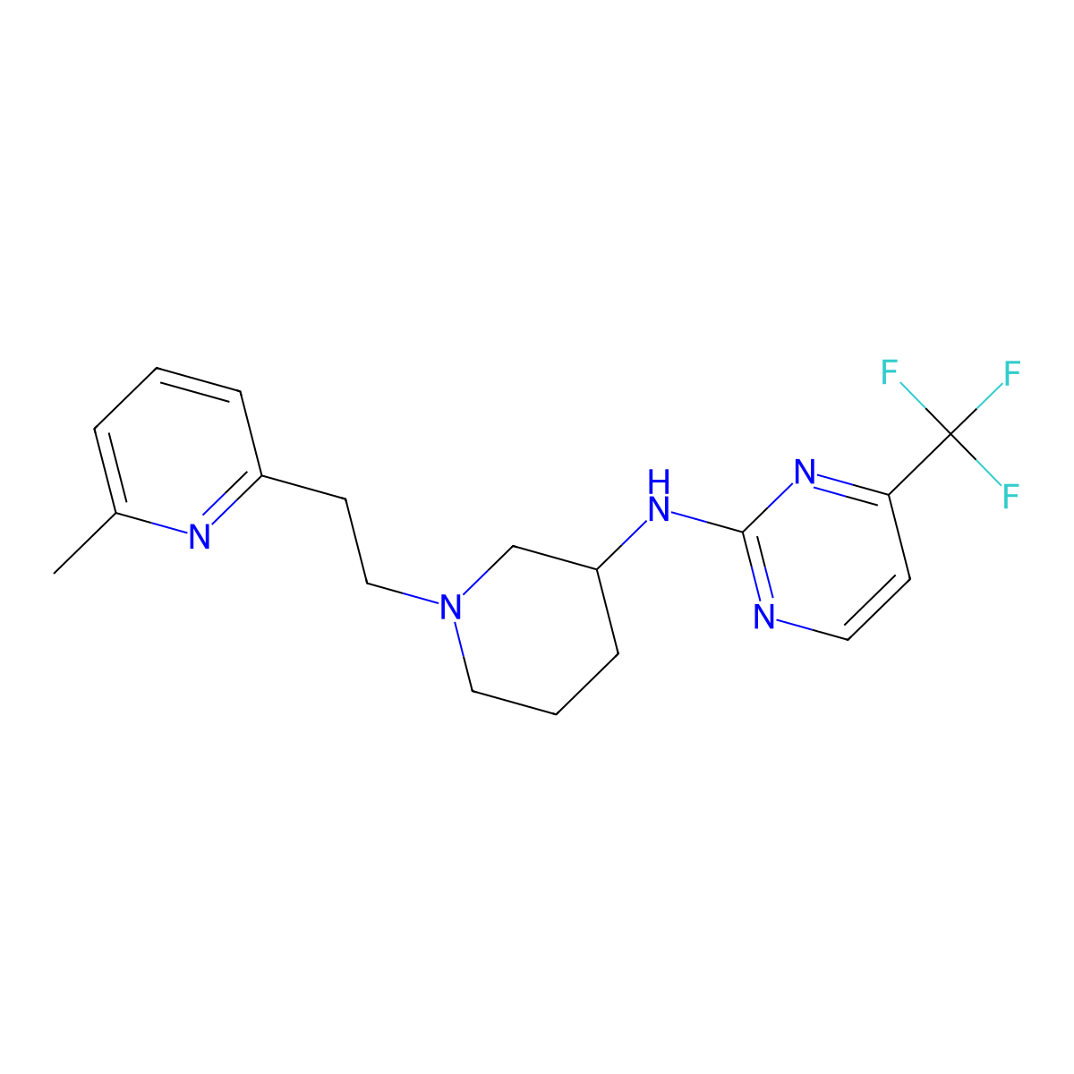 N-{1-[2-(6-methylpyridin-2-yl)ethyl]piperidin-3-yl}-4-(trifluoromethyl)pyrimidin-2-amine molecular structure, CAS 3054541-60-2