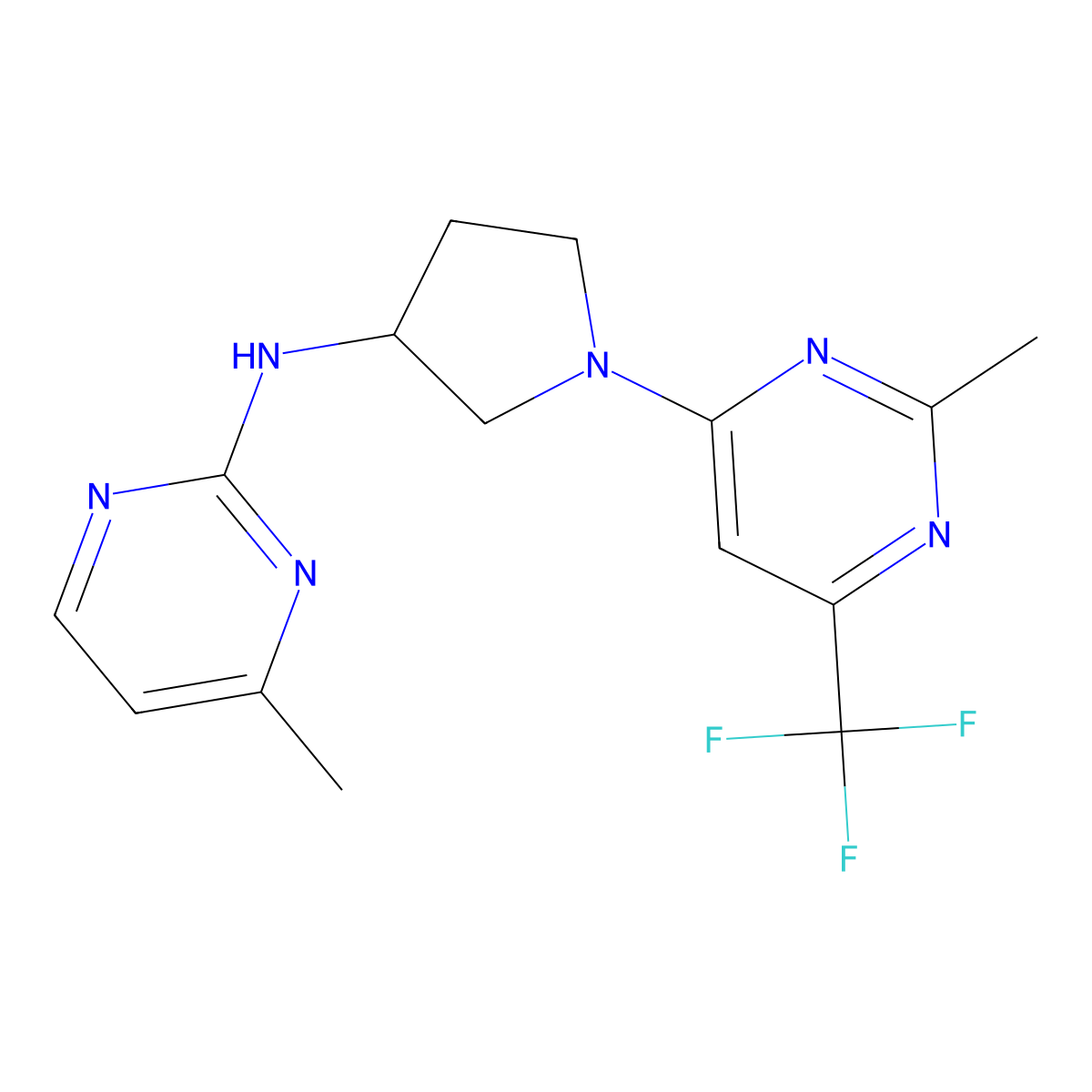 4-methyl-N-{1-[2-methyl-6-(trifluoromethyl)pyrimidin-4-yl]pyrrolidin-3-yl}pyrimidin-2-amine molecular structure, CAS 3054541-65-7