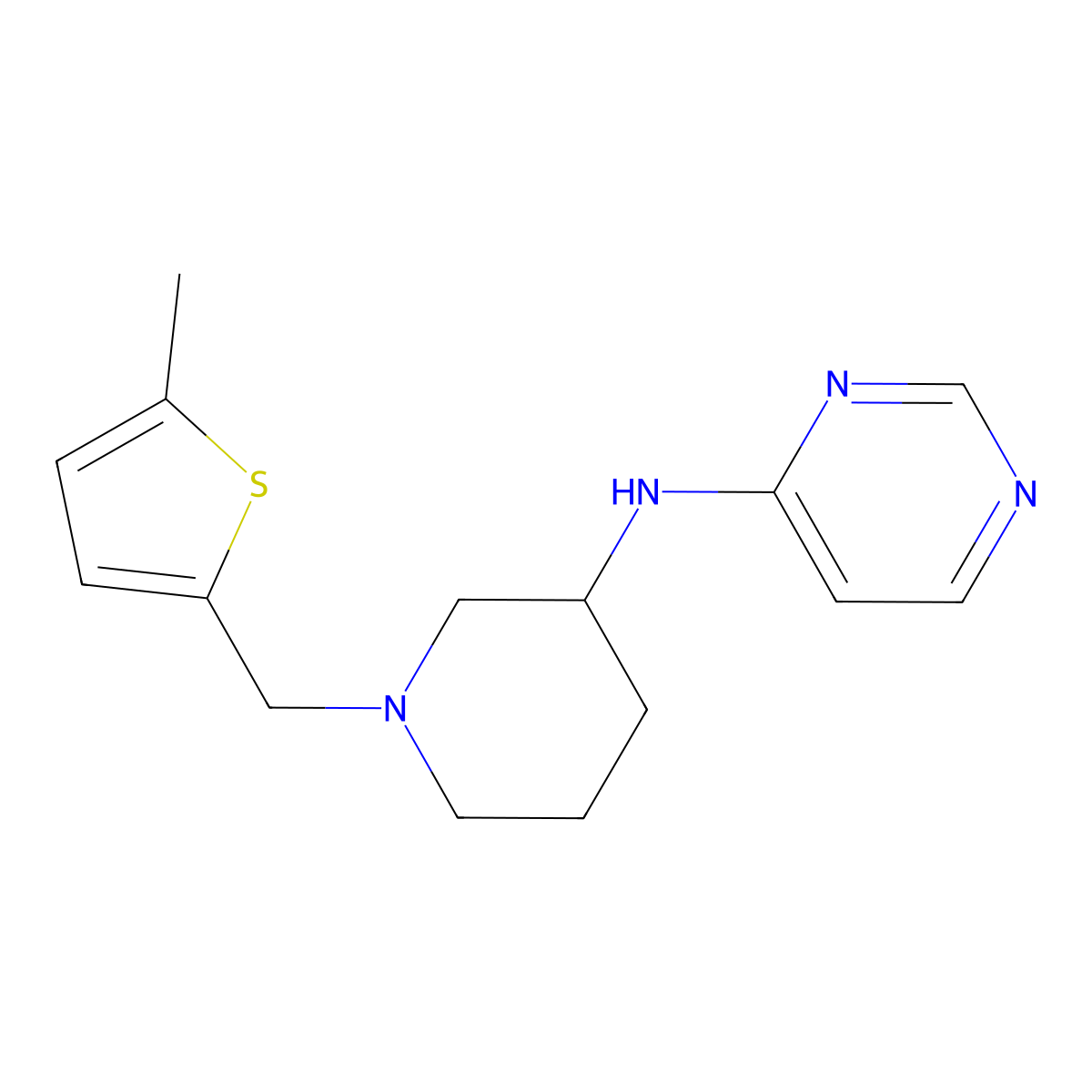 N-{1-[(5-methylthiophen-2-yl)methyl]piperidin-3-yl}pyrimidin-4-amine molecular structure, CAS 3054541-66-8