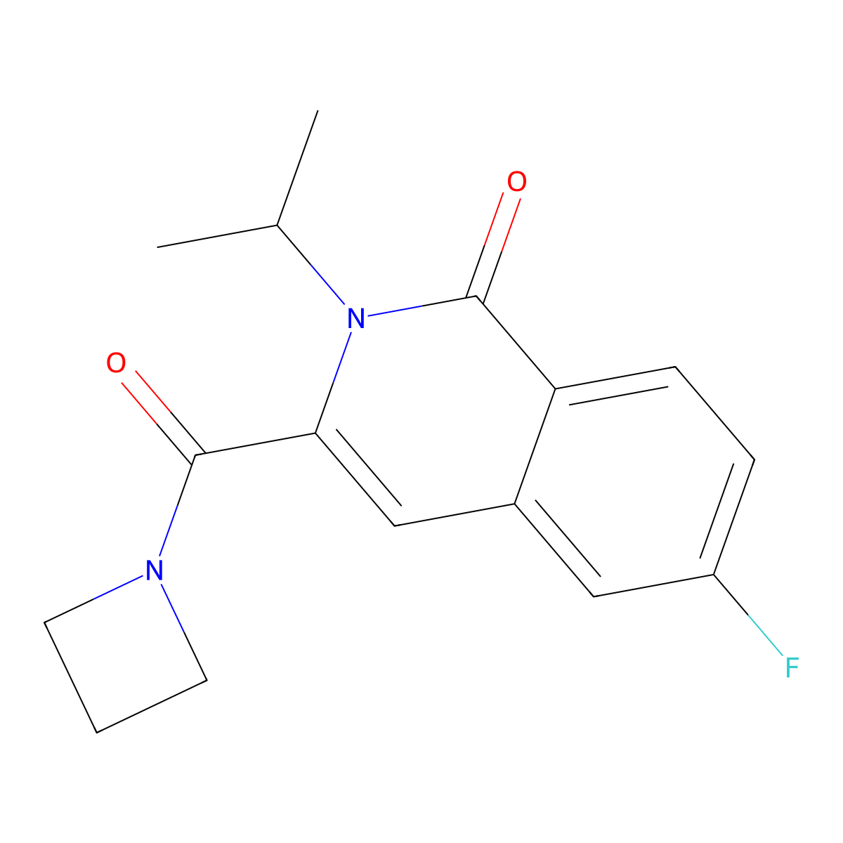 3-(Azetidine-1-carbonyl)-6-fluoro-2-(propan-2-yl)-1,2-dihydroisoquinolin-1-one molecular structure, CAS 3054541-68-0